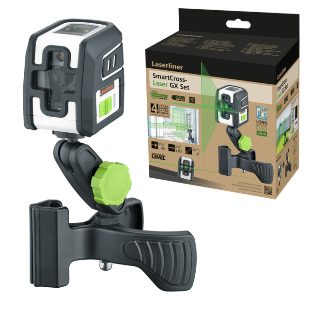 Niveau laser à croix vert LASERLINER SmartCross-Laser GX Set + pince
