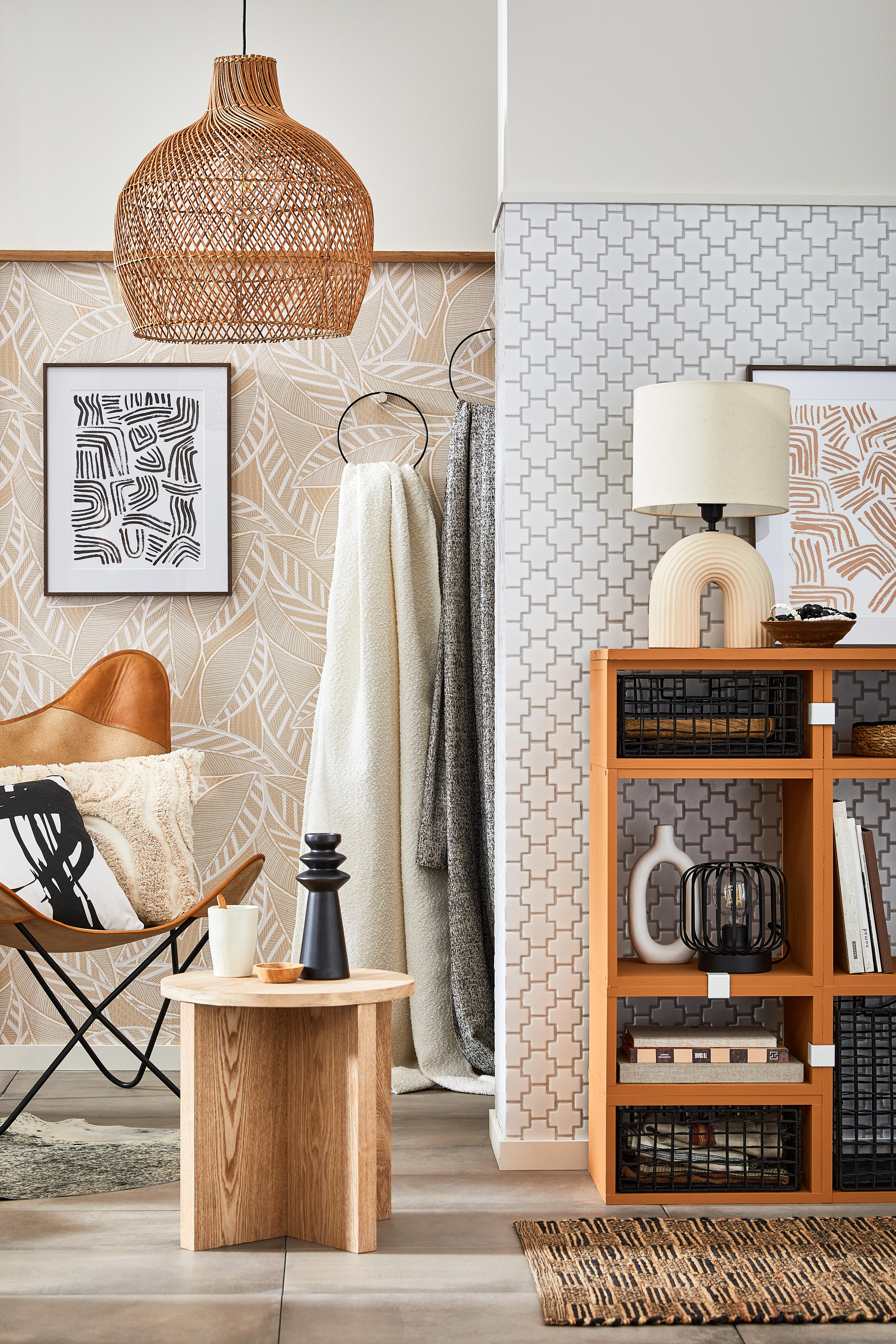 Papier peint intissé Feuilles Beige - 5