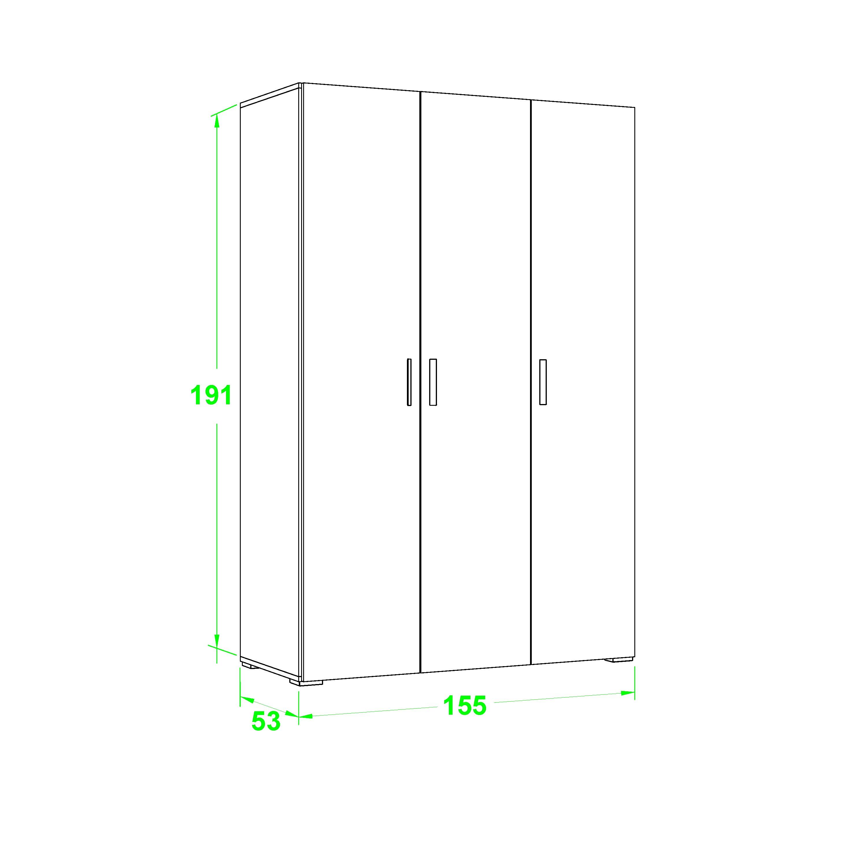 Roupeiro 3 portas de bater branco 155x53x191 cm One - 6