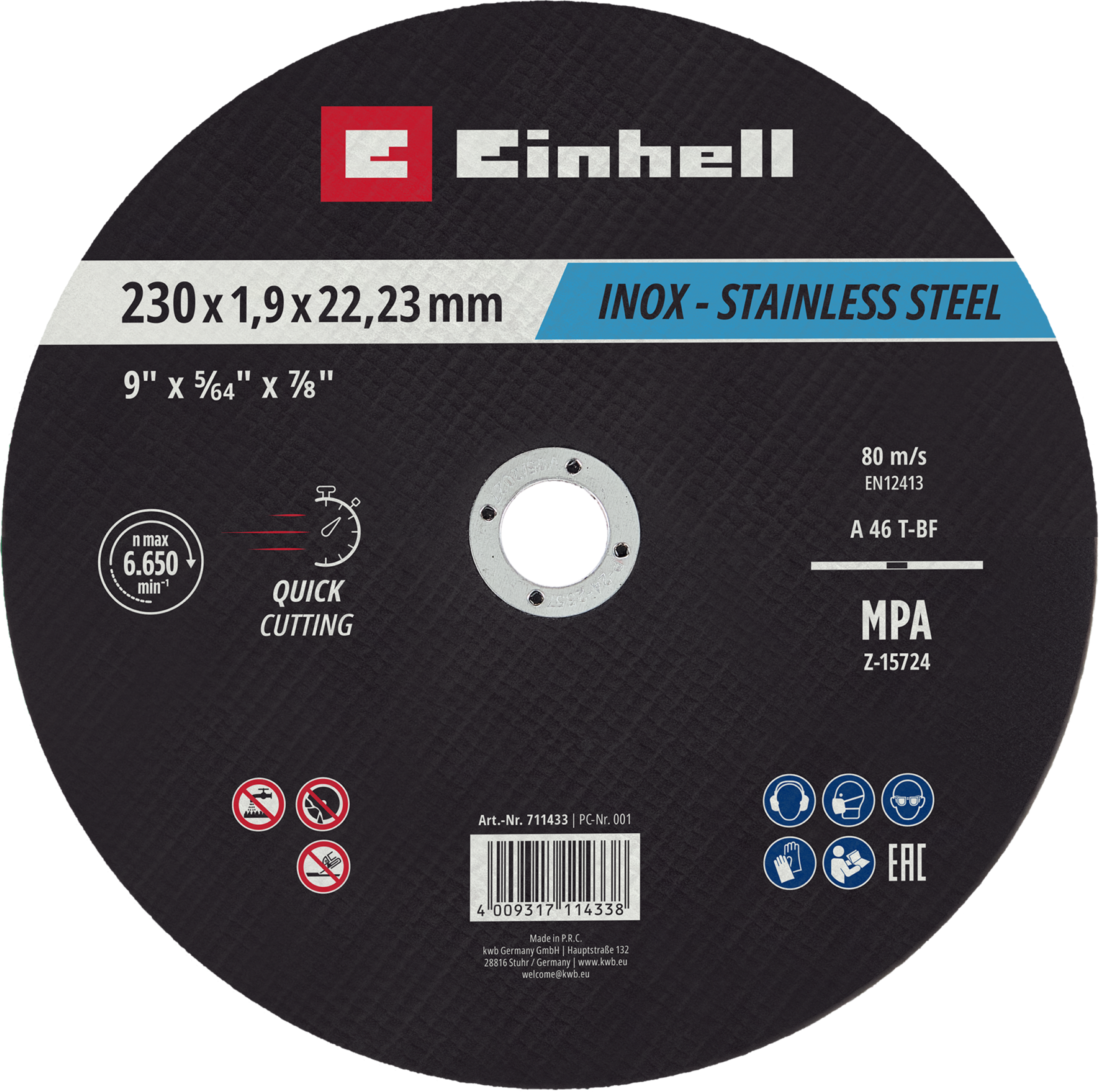 Pack 10 discos de corte EINHELL - ø 230 mm para acero inoxidable y metal - 2