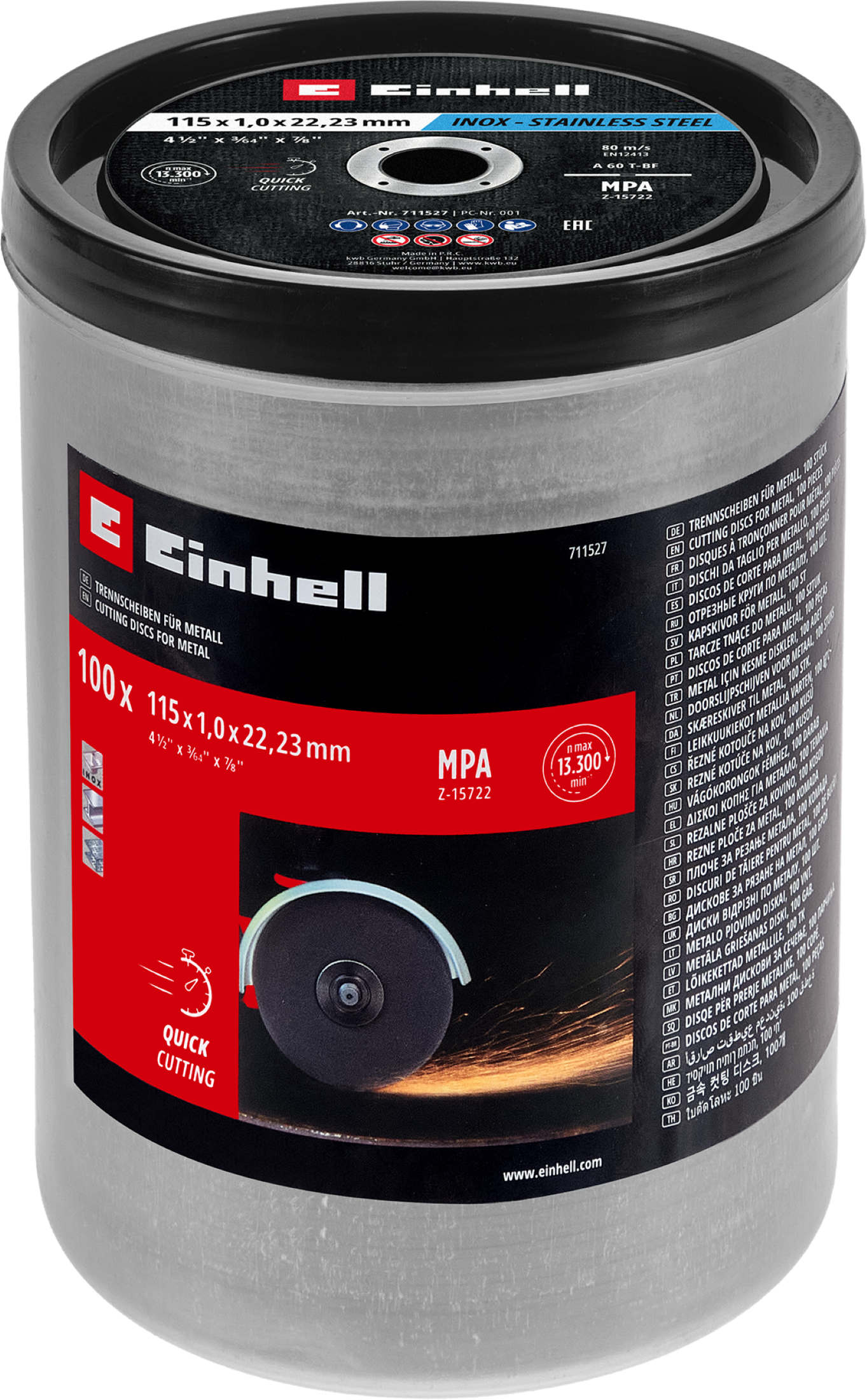 Pack 100 discos de corte einhell - ø 115 mm para acero inoxidable y metal