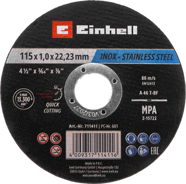 10 Discos de corte inox 115 mm Einhell