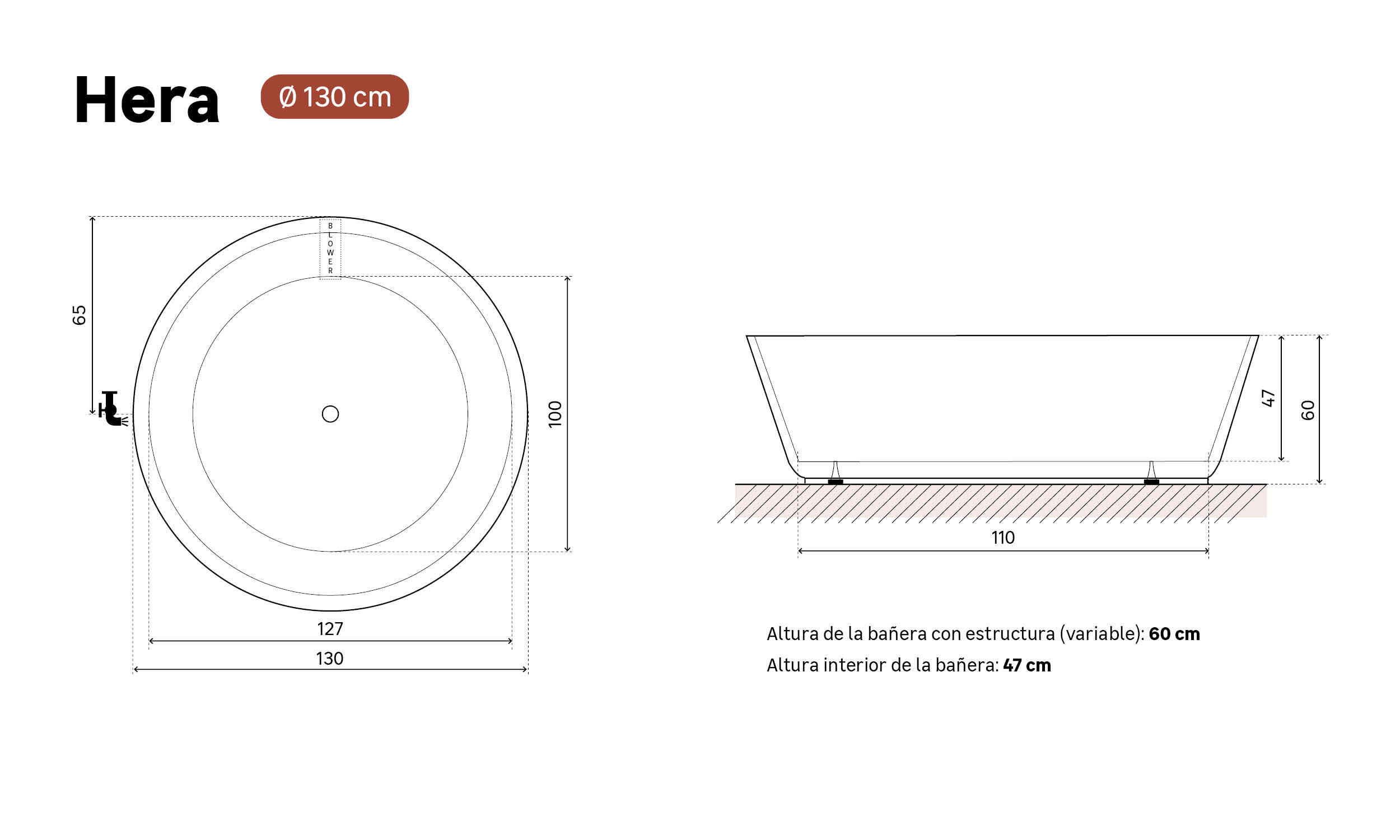 Bañera isla OBATH Hera blanco 130x130 cm - 5