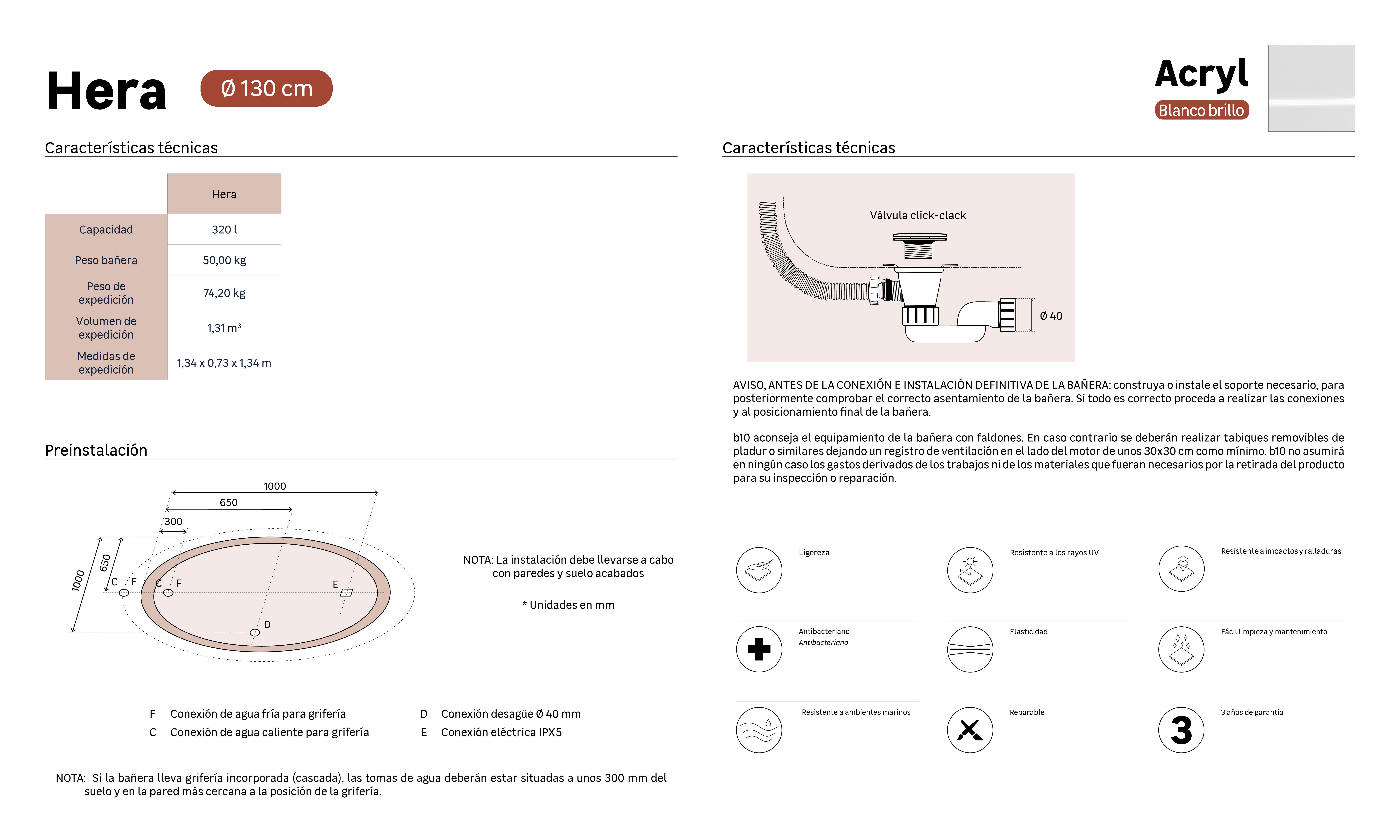 Bañera isla OBATH Hera blanco 130x130 cm - 8