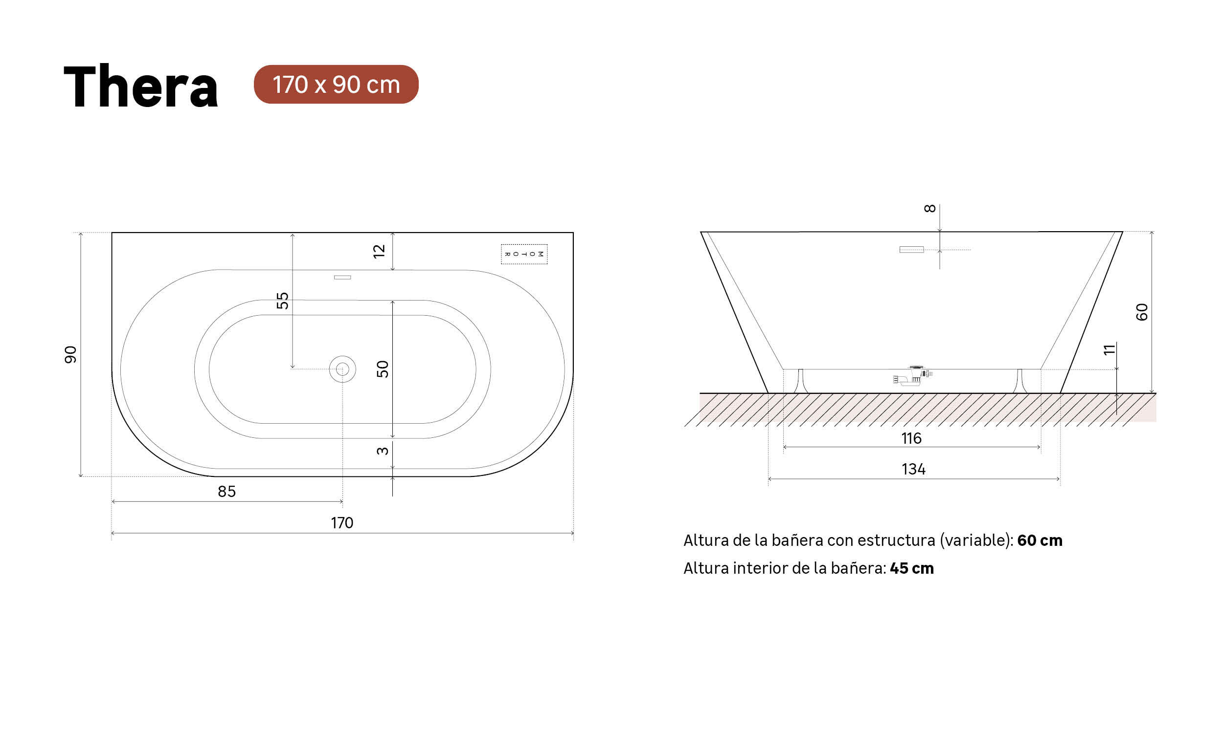 Bañera OBATH Thera sabbia 170x90 cm - 5