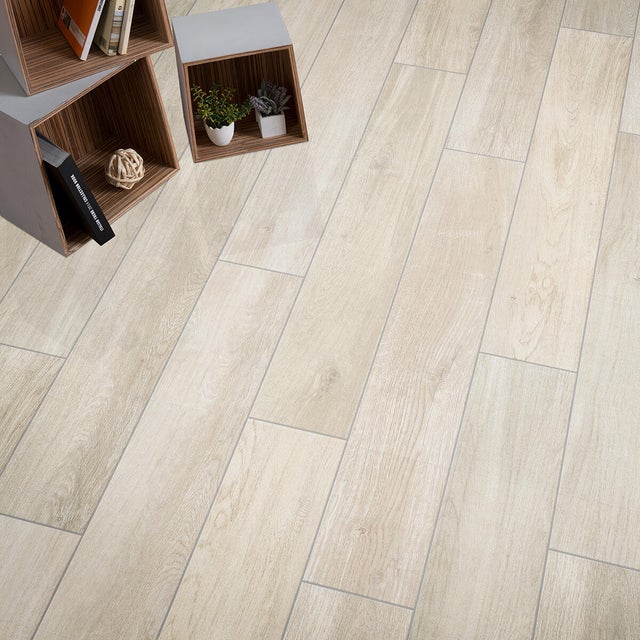 Piastrella da pavimento interno 20 x 121 cm Sp. 9 mm rettificato Vancouver in gres porcellanato avorio traffico intenso (pei 4/5) R9 1.2 mq