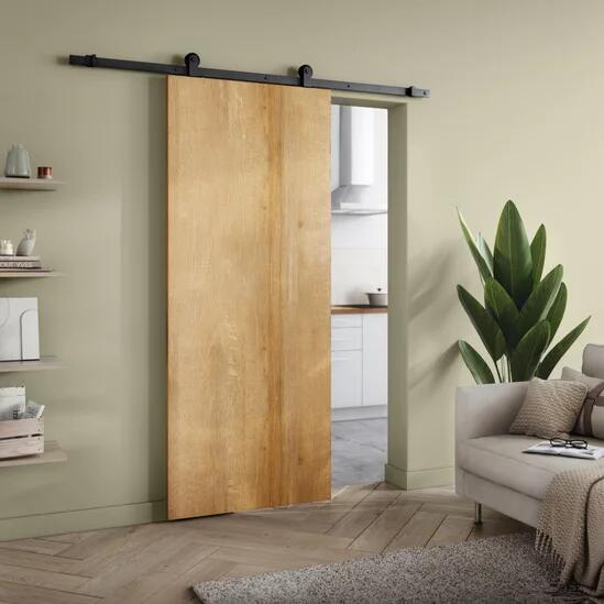 Porte coulissante MDF Cali chêne clair, H.204 x l.93 cm