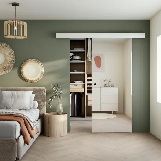 Porte coulissante verre vitrée Denver miroir, H.204 x l.73 cm - 2