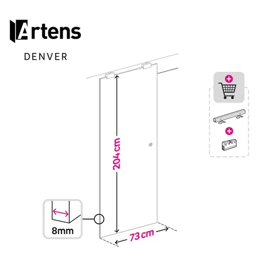 Porte coulissante verre vitrée Denver miroir, H.204 x l.73 cm - 4