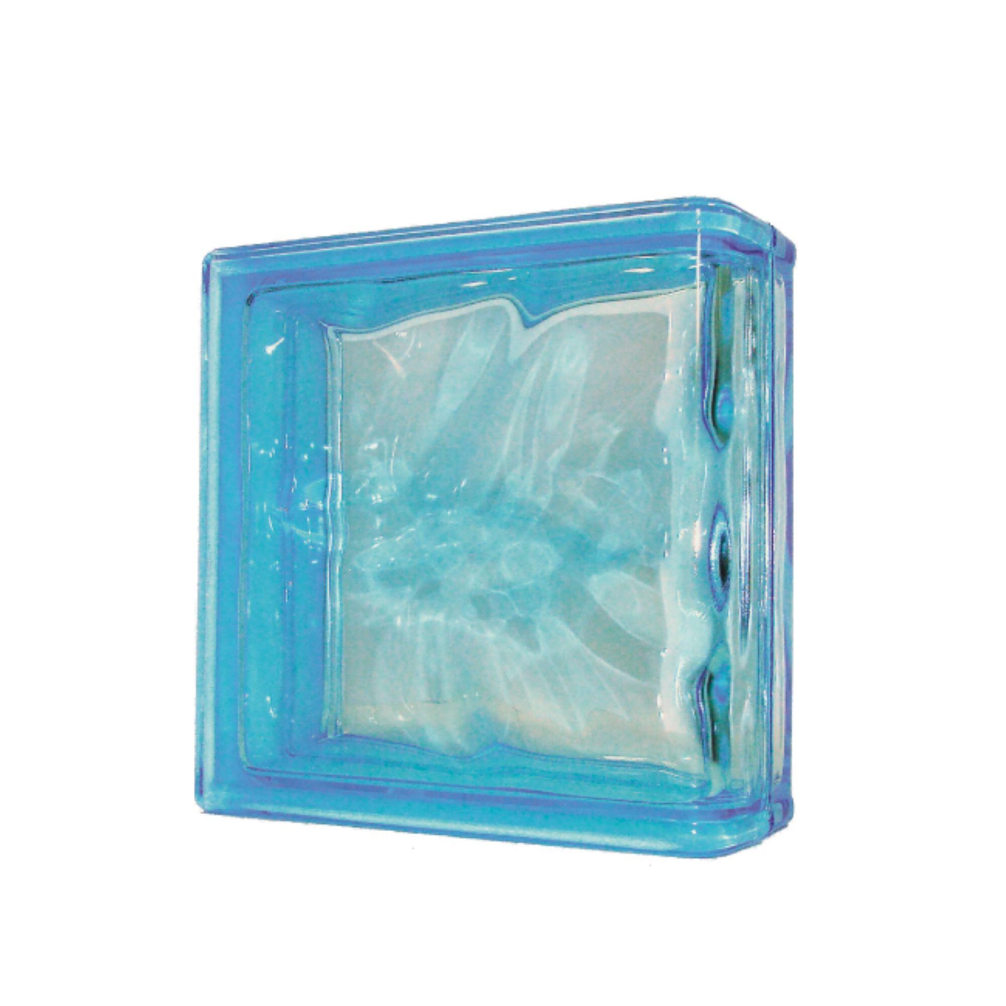 Bloque de vidrio azul ondulado 19x19x8cm