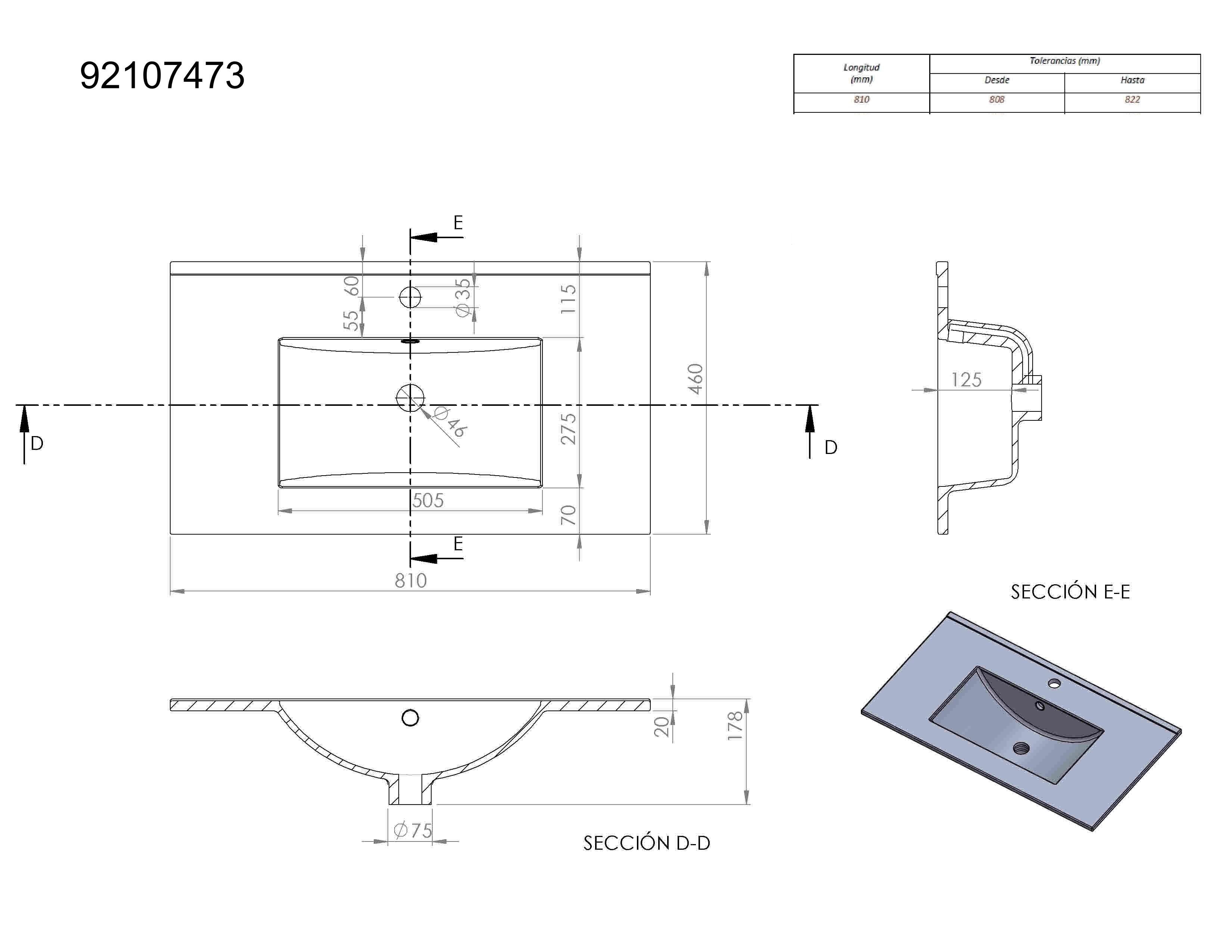 Lavabo encastrado Max  81x17.3x46.6 cm - 6