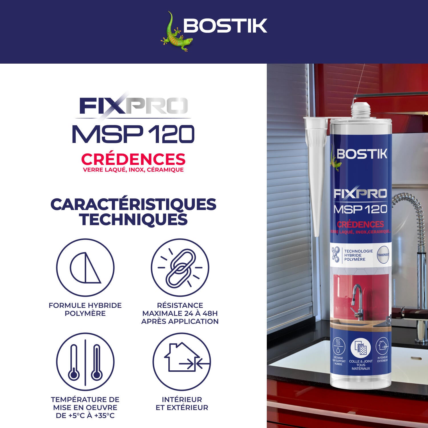 Colle de fixation MS polymère Crédences fixpro msp120 BOSTIK 290ml transparent - 4