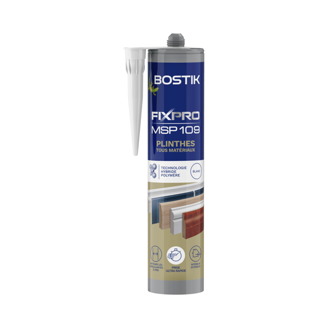 Colle de fixation gel MS polymère Plinthes fixpro msp 109 BOSTIK, 290ml blanc