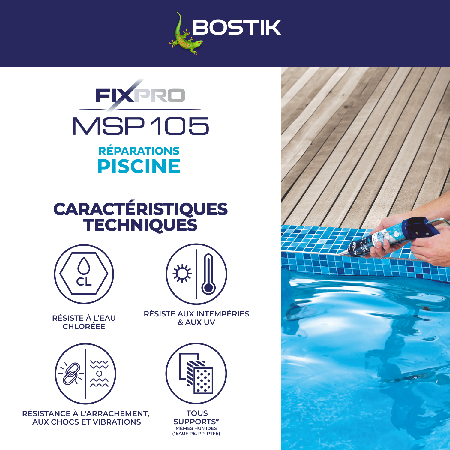 Colle de fixation gel MS polymère Piscine fixpro msp 105 BOSTIK, 290ml blanc - 3