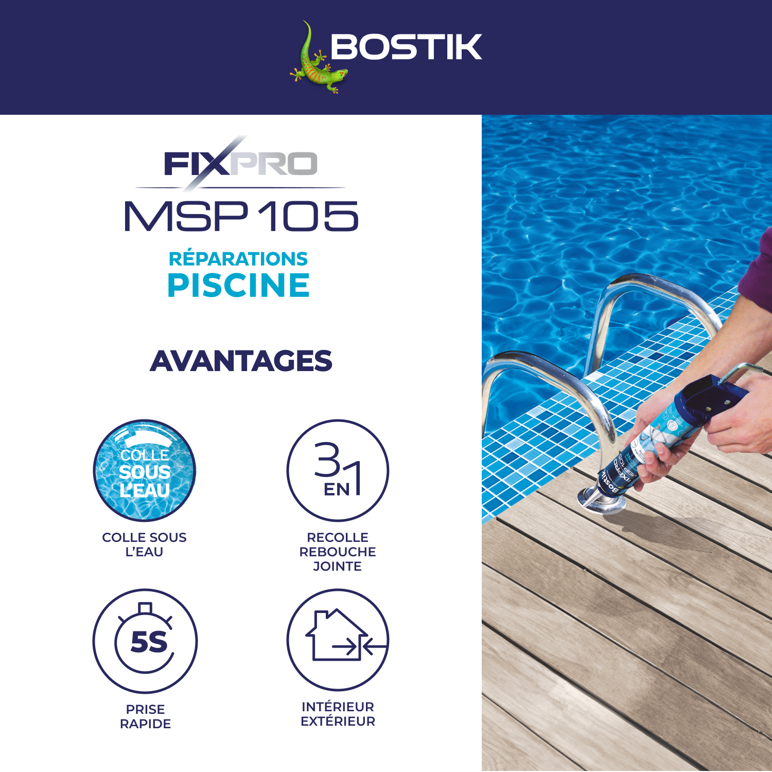 Colle de fixation gel MS polymère Piscine fixpro msp 105 BOSTIK, 290ml blanc - 4