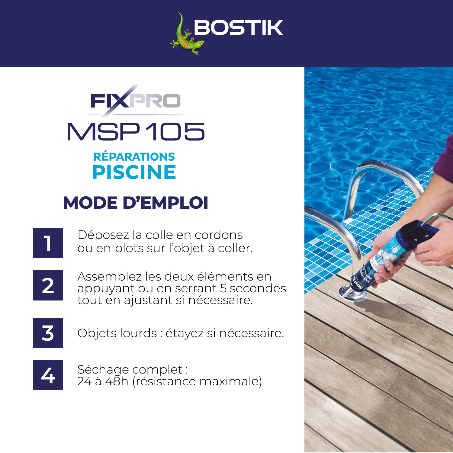 Colle de fixation gel MS polymère Piscine fixpro msp 105 BOSTIK, 290ml blanc - 5