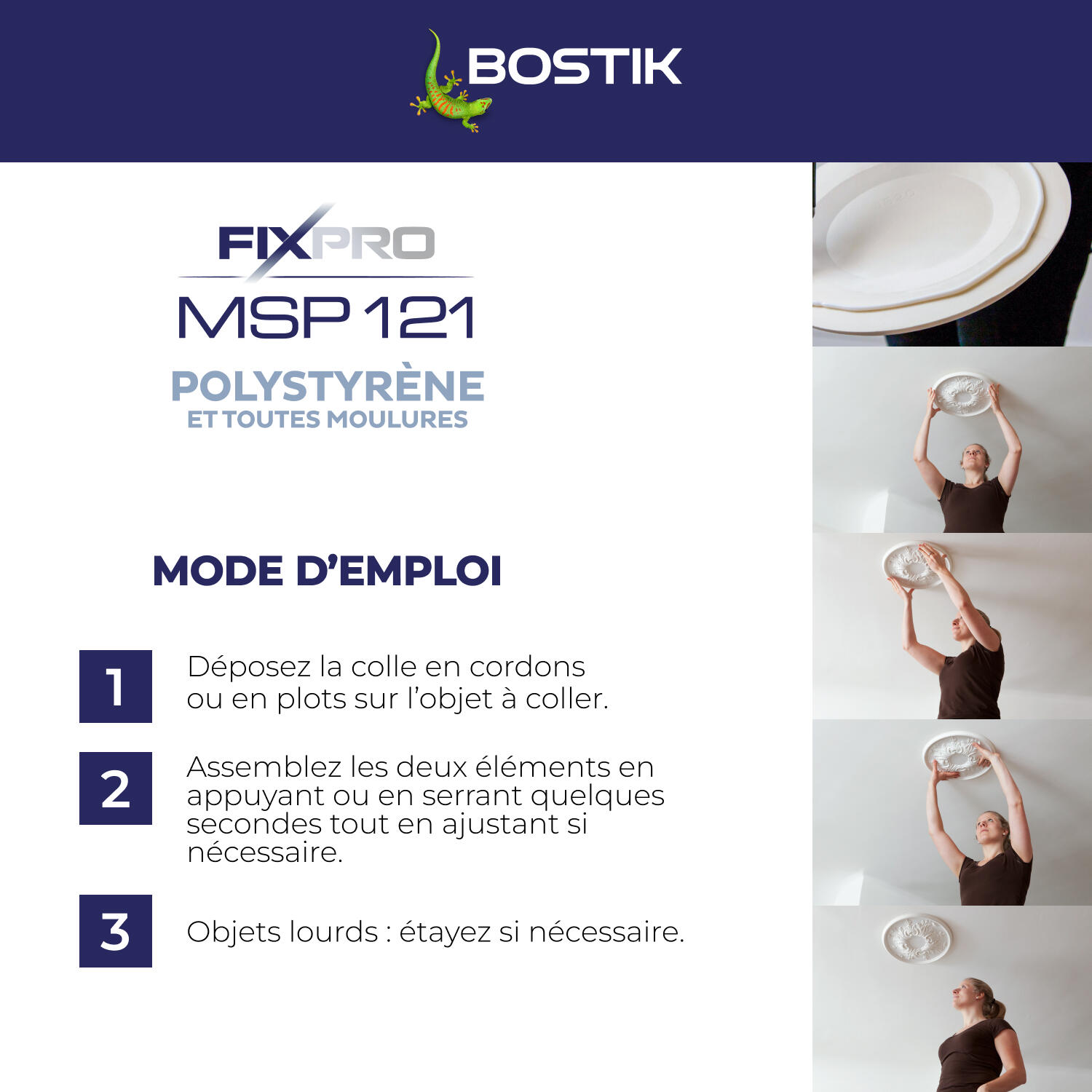 Colle fixation MS polymère Polystyrène moulure fixpro msp121 BOSTIK 290ml blanc - 5