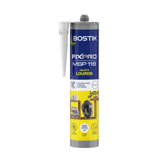 Colle fixation gel MS polymère Objets lourds fixpro msp 118 BOSTIK, 290ml blanc
