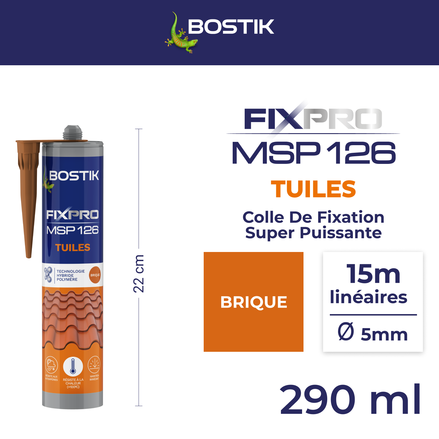 Colle de fixation gel MS polymère Tuiles fixpro msp 126 BOSTIK, 290ml rouge - 2