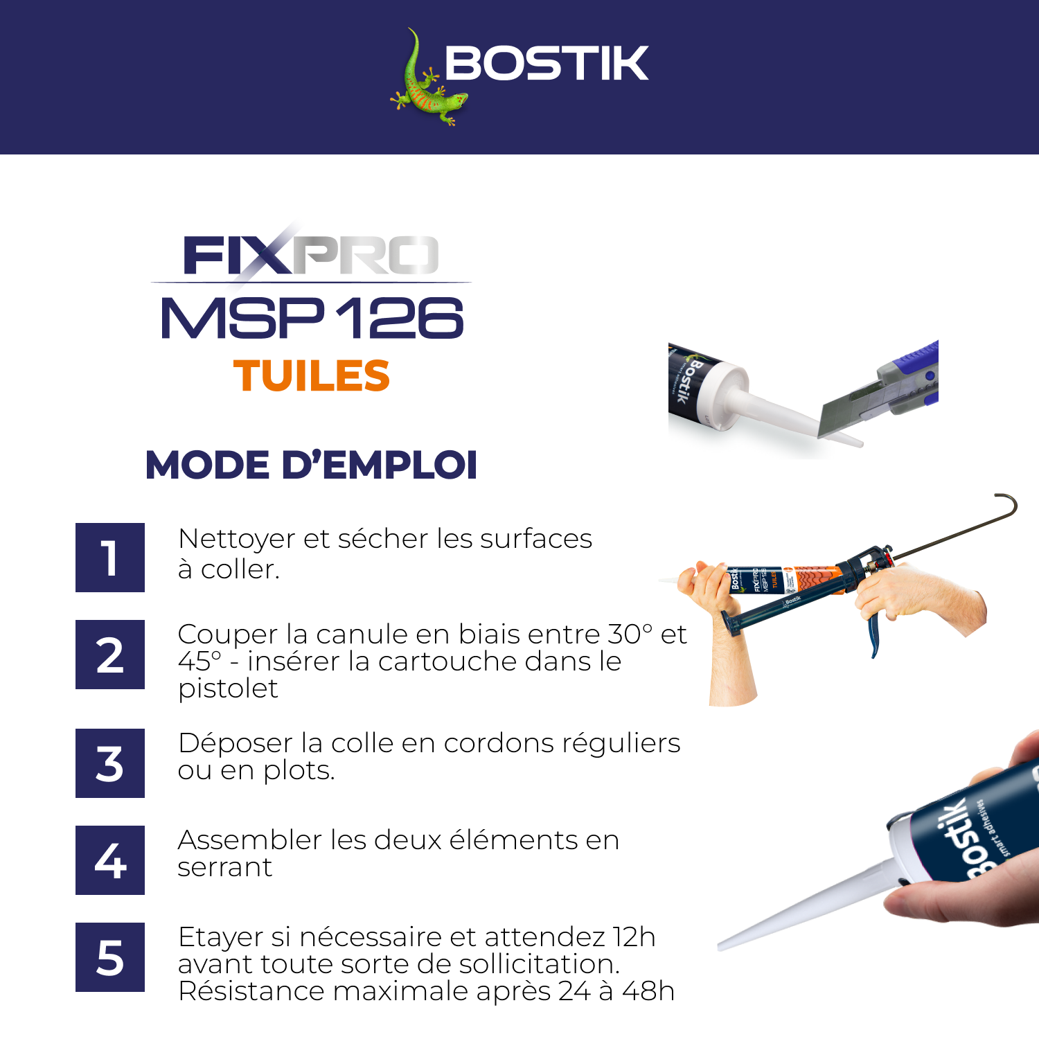 Colle de fixation gel MS polymère Tuiles fixpro msp 126 BOSTIK, 290ml rouge - 5