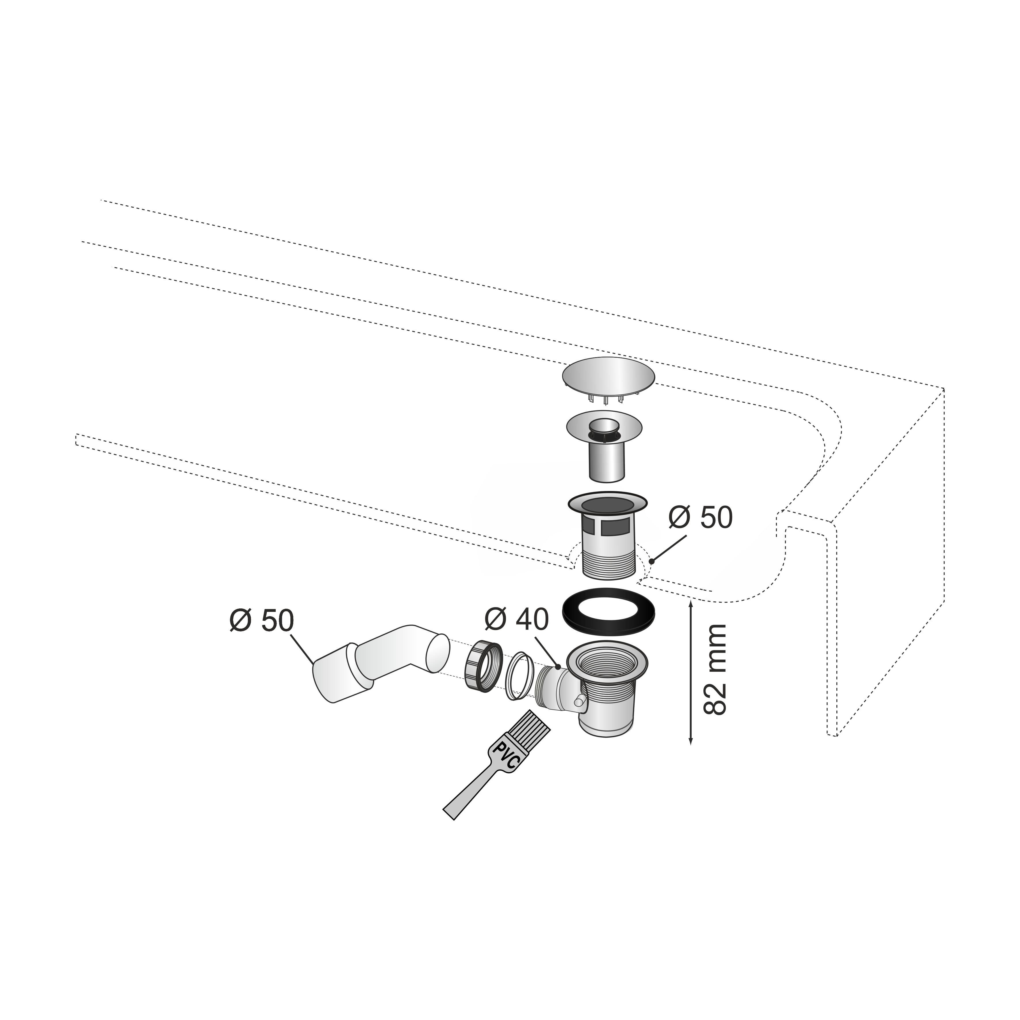 Syfon brodzika 50 mm chrom WIRQUIN - 8