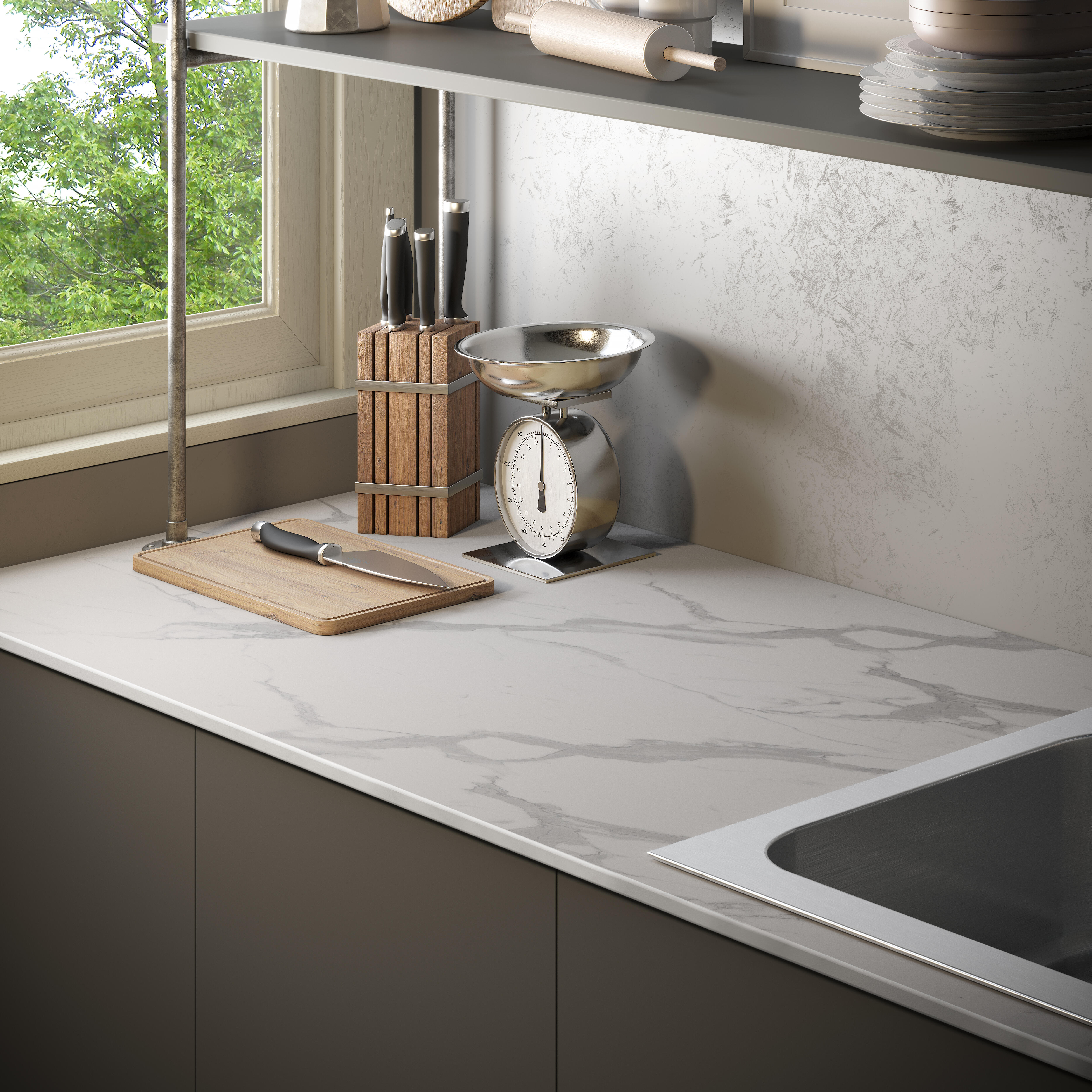 Encimera de cocina laminada compacta Tokyo calacatta 300x63 cm espesor 12mm - 4