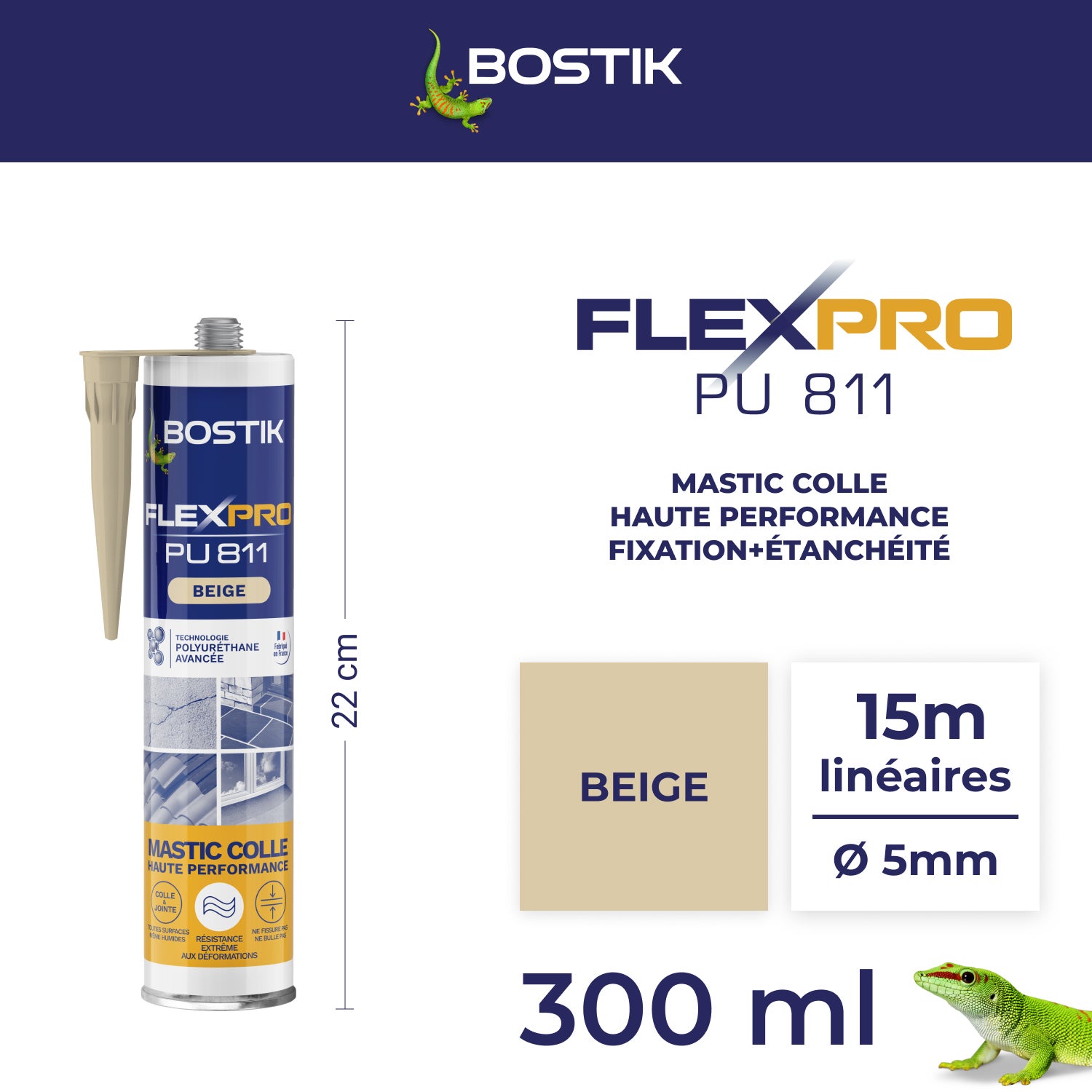 Colle de fixation gel polyuréthane BOSTIK Flexpro pu 811 beige, 300ml - 2