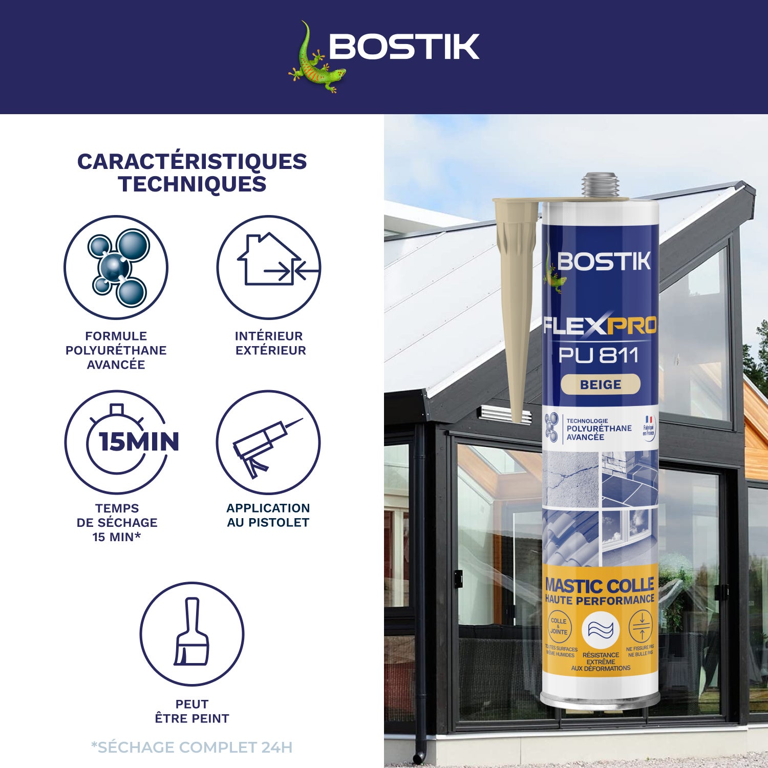 Colle de fixation gel polyuréthane Flexpro pu 811 BOSTIK, 300ml beige - 3