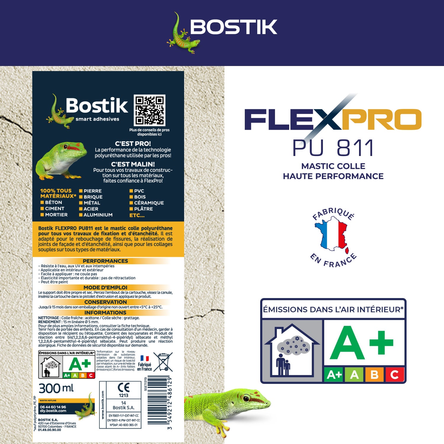 Colle de fixation gel polyuréthane Flexpro pu 811 BOSTIK, 300ml beige - 5