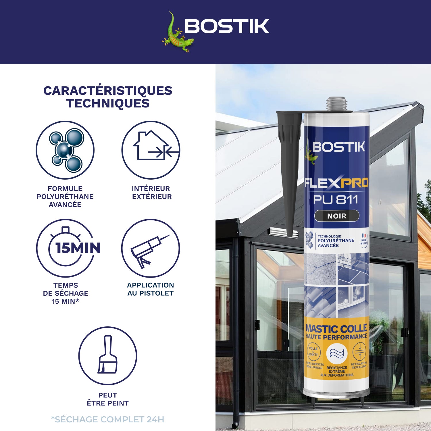 Colle de fixation gel polyuréthane Flexpro pu 811 BOSTIK, 300ml noir - 3