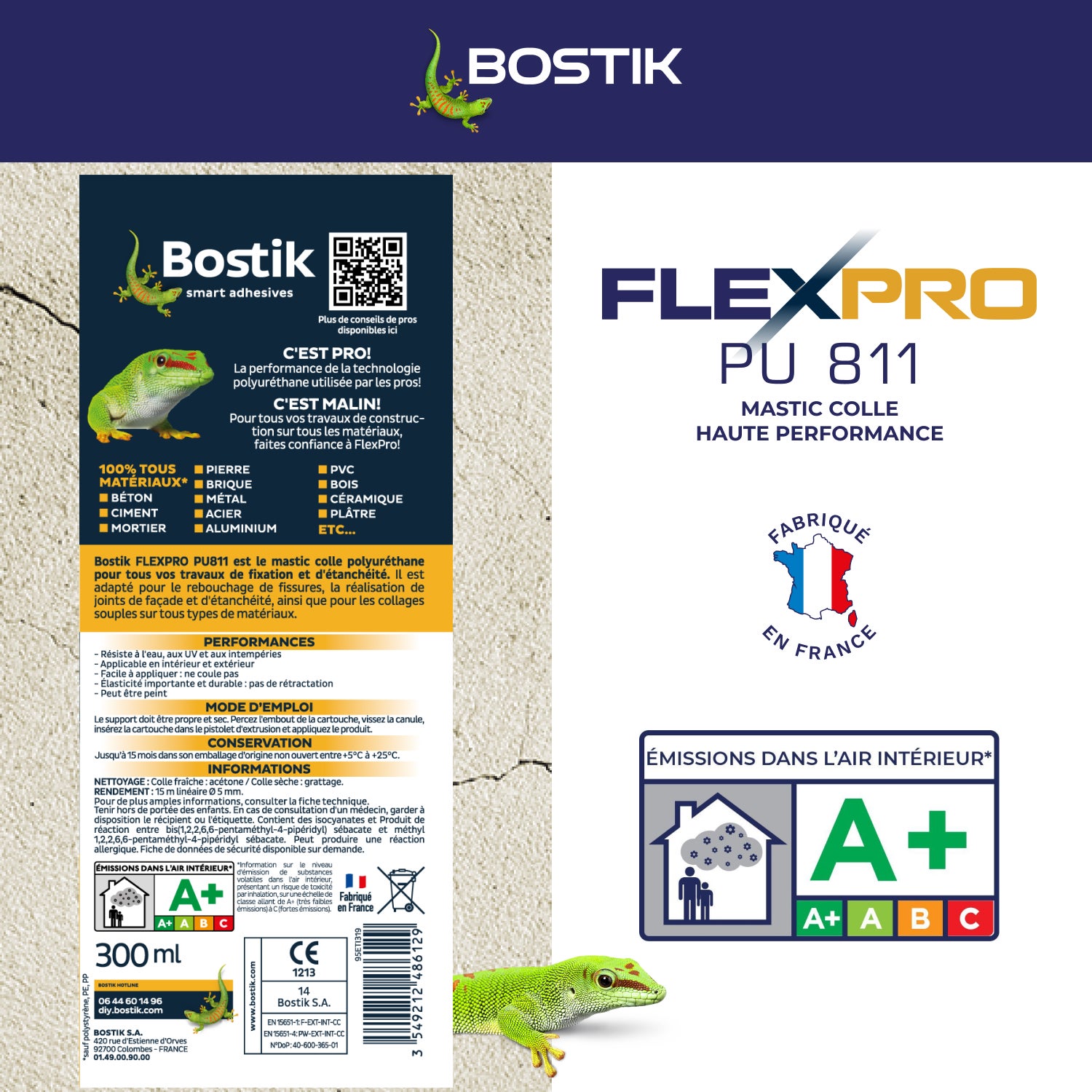 Colle de fixation gel polyuréthane Flexpro pu 811 BOSTIK, 300ml noir - 5