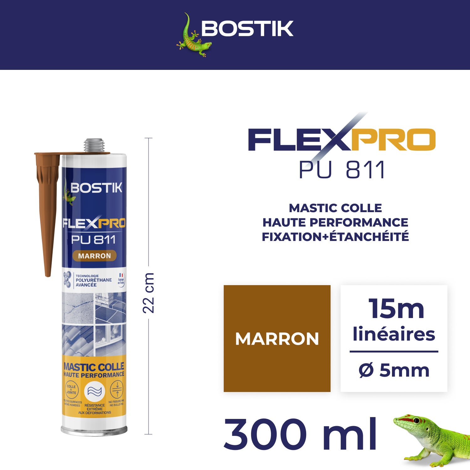 Colle de fixation gel polyuréthane BOSTIK Flexpro pu 811 marron, 300ml - 2