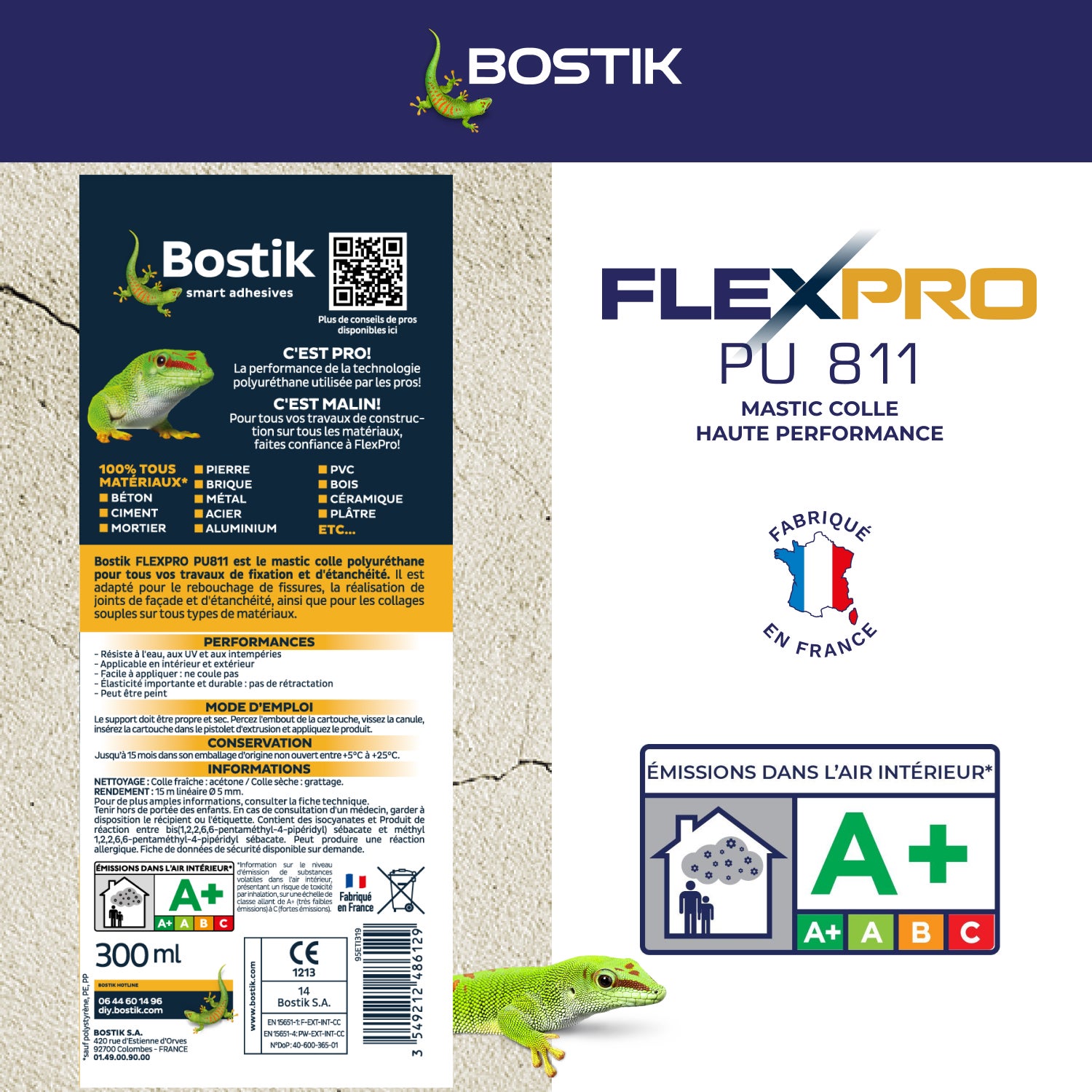 Colle de fixation gel polyuréthane BOSTIK Flexpro pu 811 marron, 300ml - 5