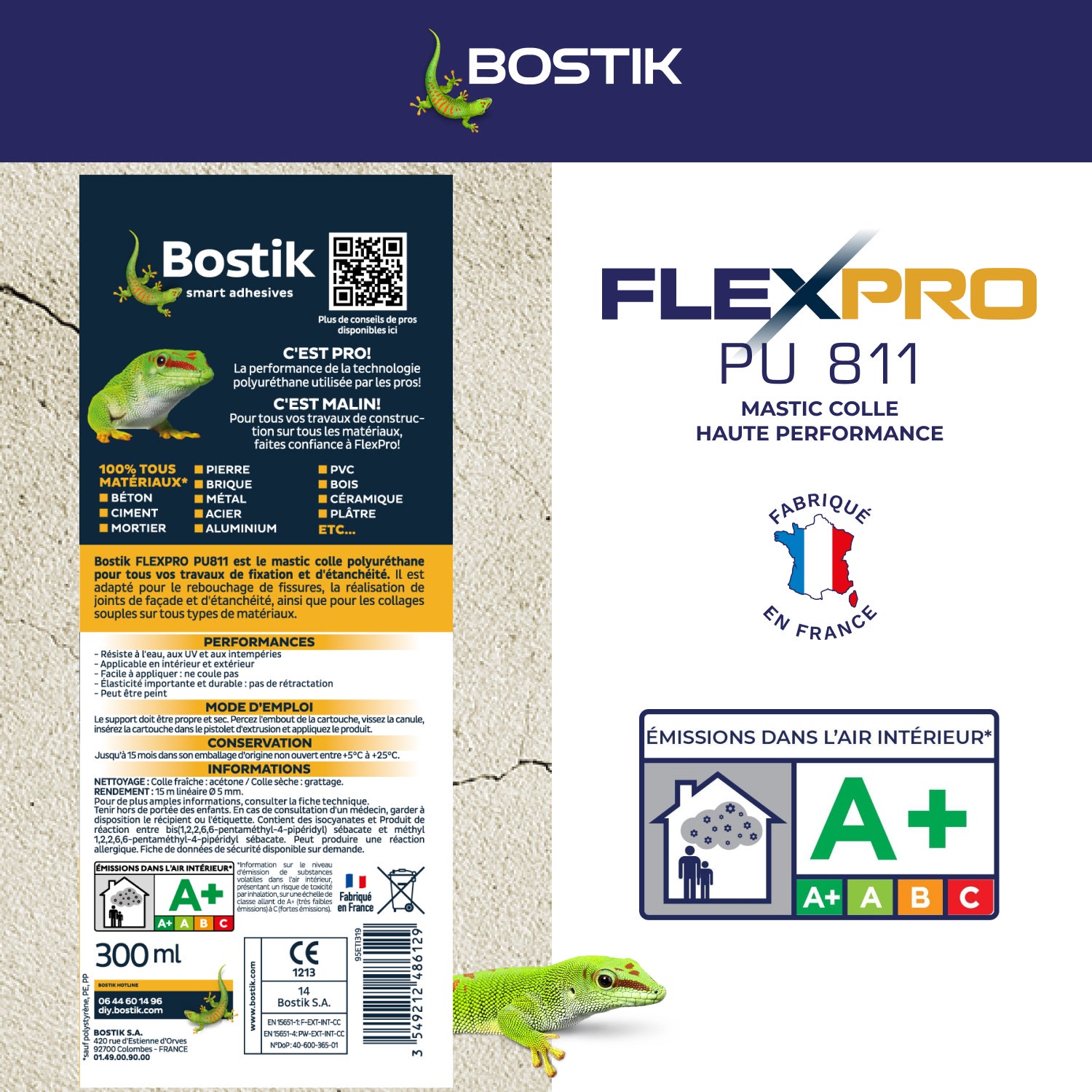 Colle de fixation gel polyuréthane Flexpro pu 811 BOSTIK, 300ml gris - 5