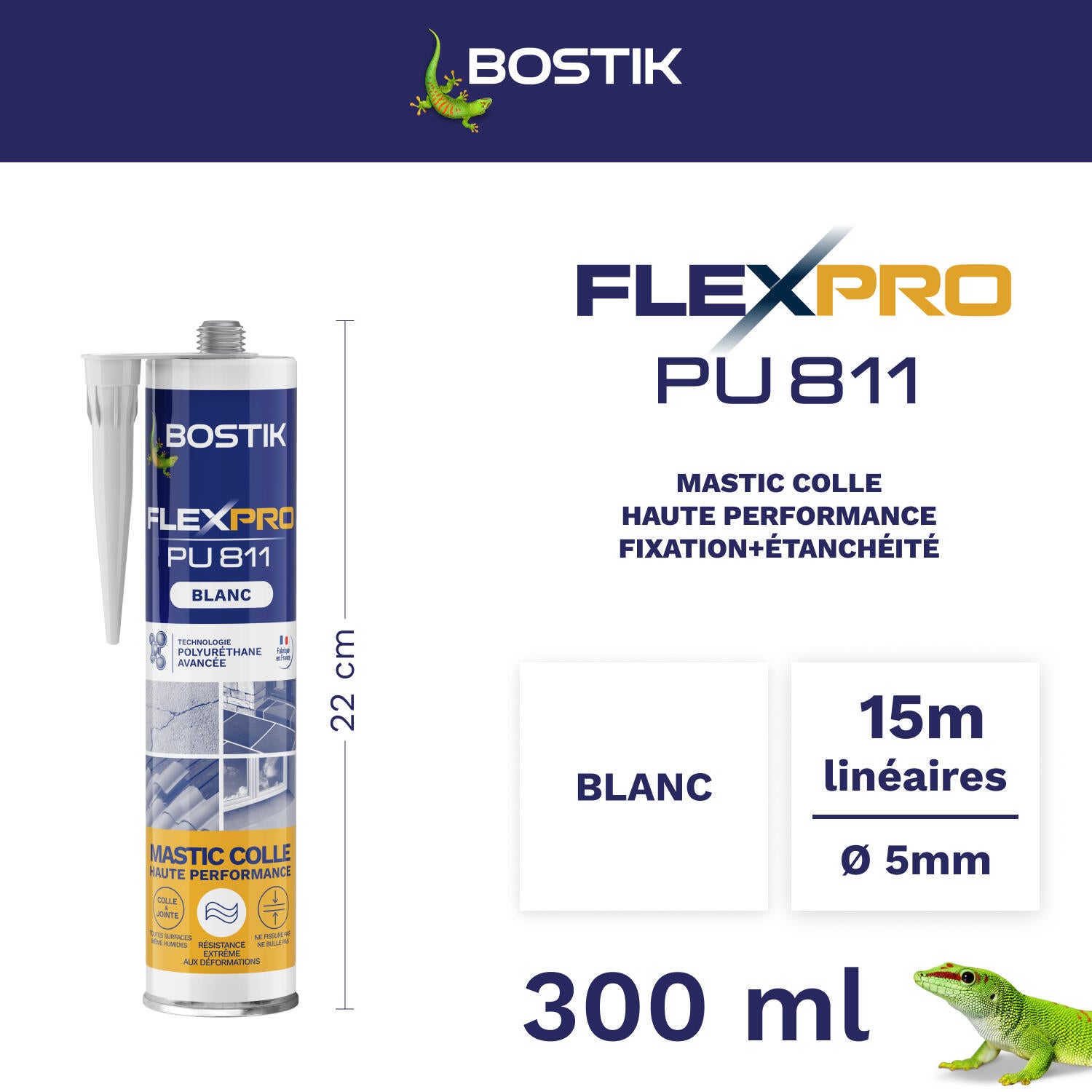 Colle de fixation gel polyuréthane BOSTIK Flexpro pu 811 blanc, 300ml - 2
