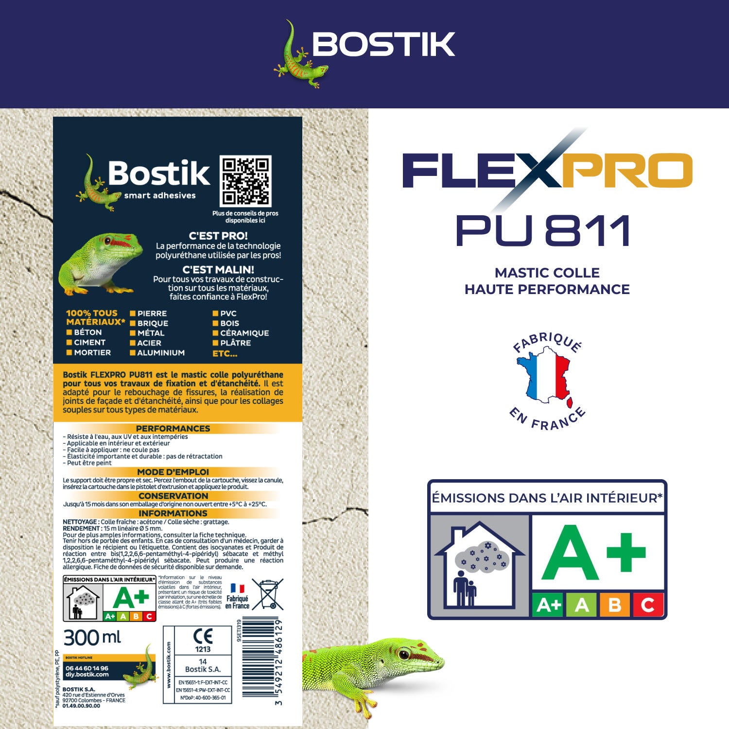 Colle de fixation gel polyuréthane BOSTIK Flexpro pu 811 blanc, 300ml - 5