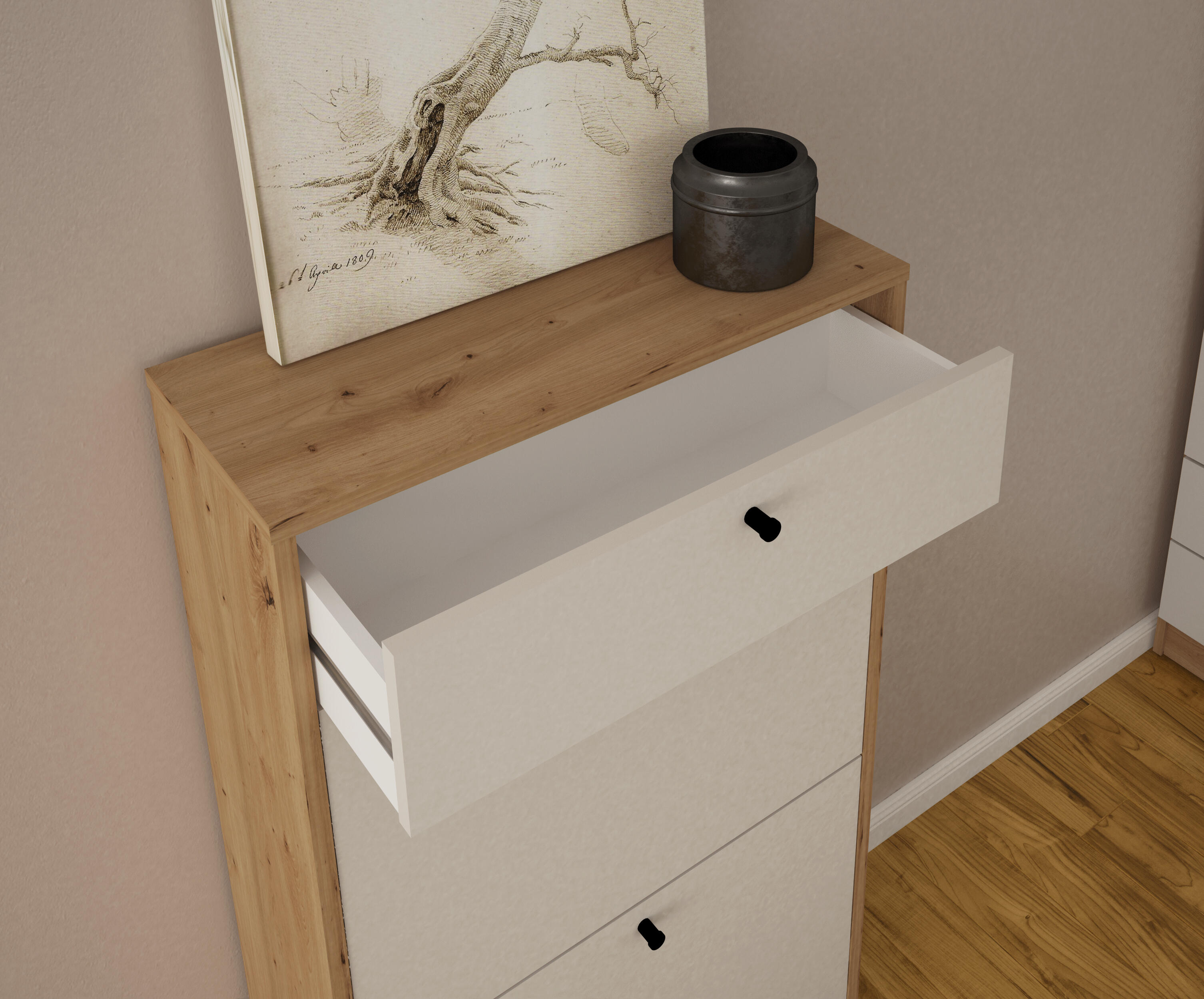 Sapateira 3 portas 8 pares 113x69x24,6 cm carvalho/branco Home Ardila - 11