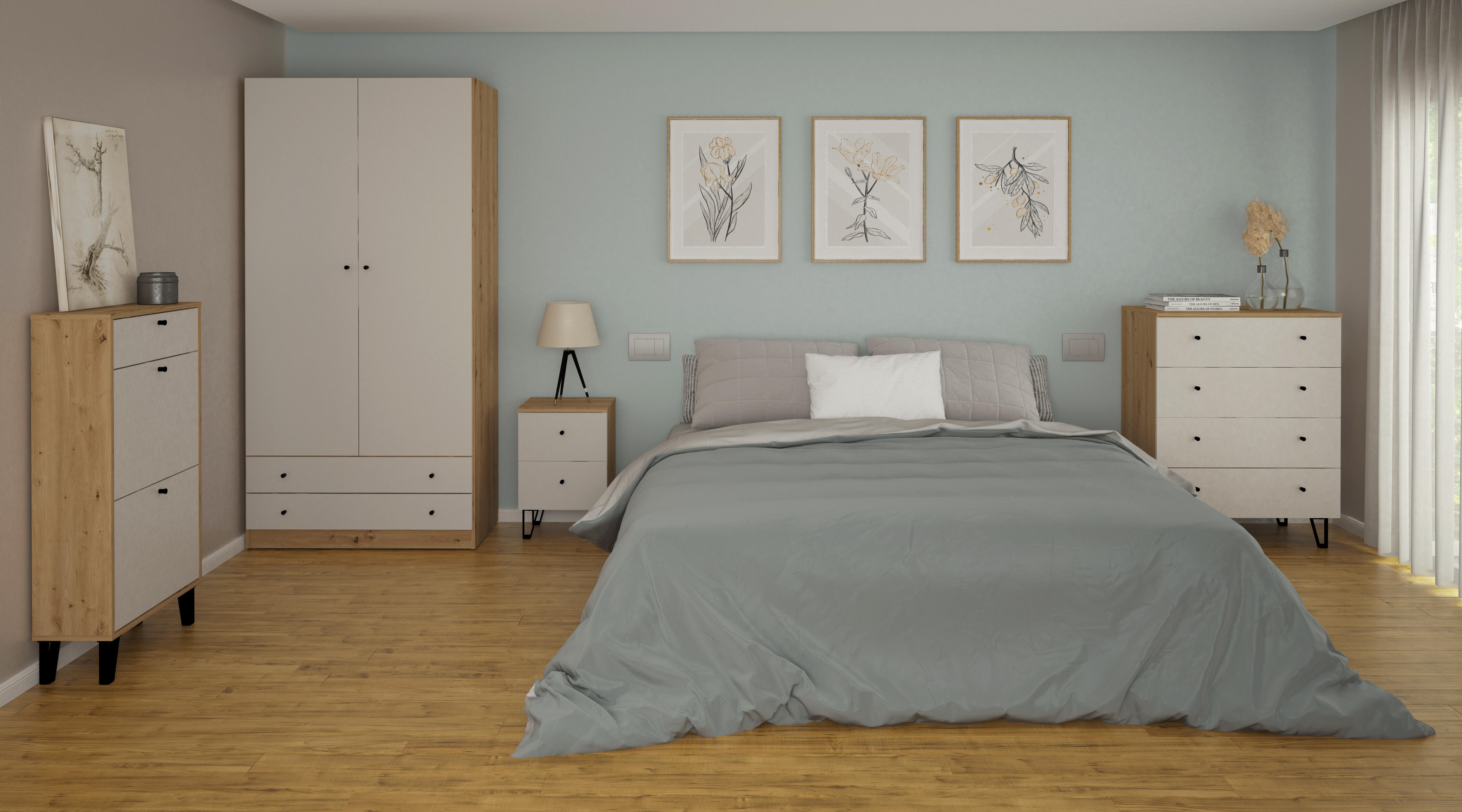 Sapateira 3 portas 8 pares 113x69x24,6 cm carvalho/branco Home Ardila - 4