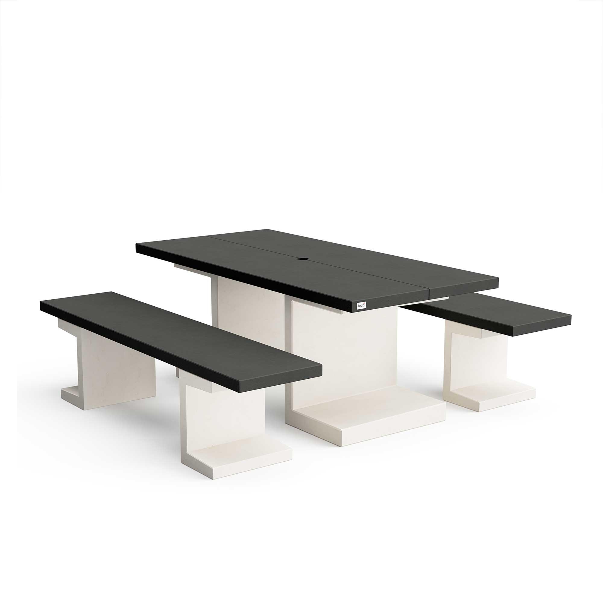 Conjunto mesa + 2 bancos kitaway liso bco/ng 180x84x72cm
