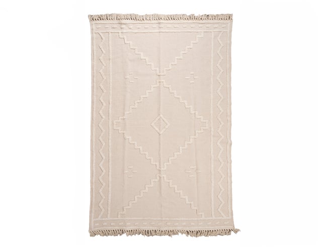 Alfombra algodón Kabala 160x230cm pelo corto INSPIRE kilim blanco lavable en lavadora