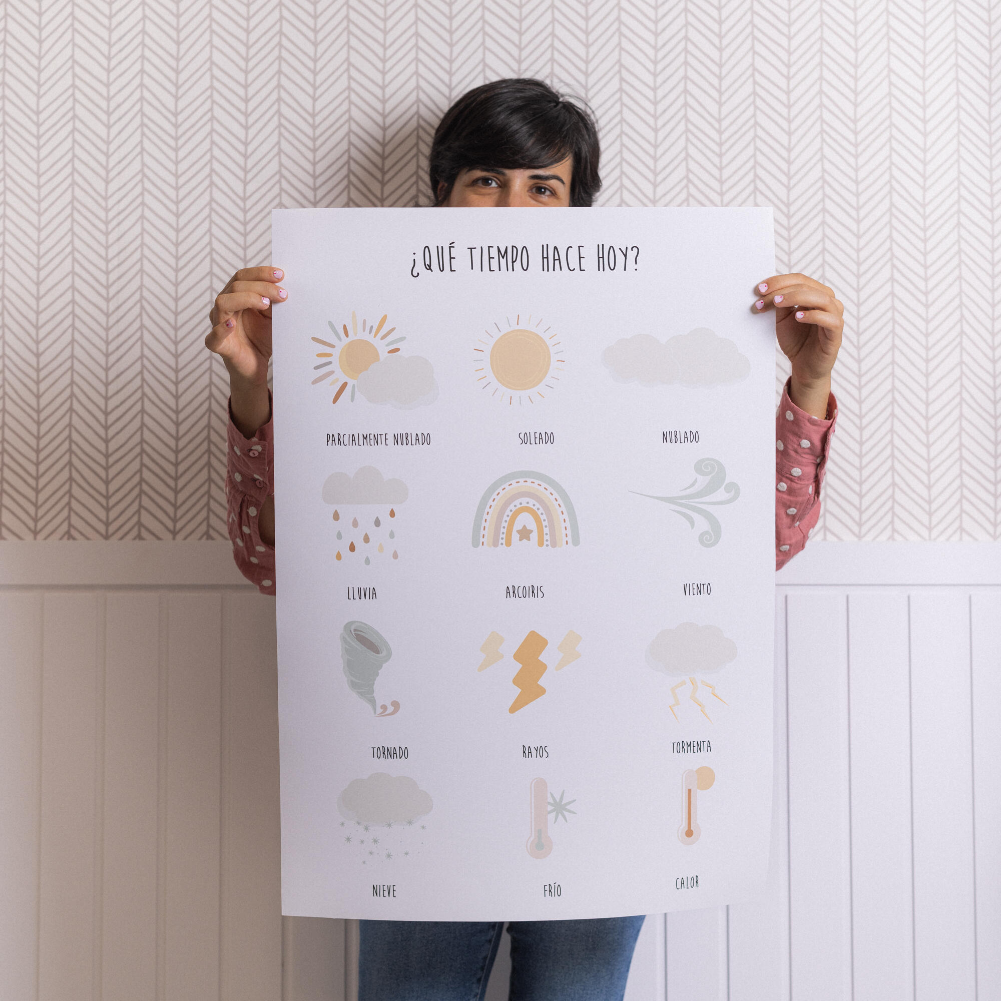 Lámina Infantil rectangular de 50 x 70 cm. Papel Que Tiempo Hace Hoy blanco y gris - 4