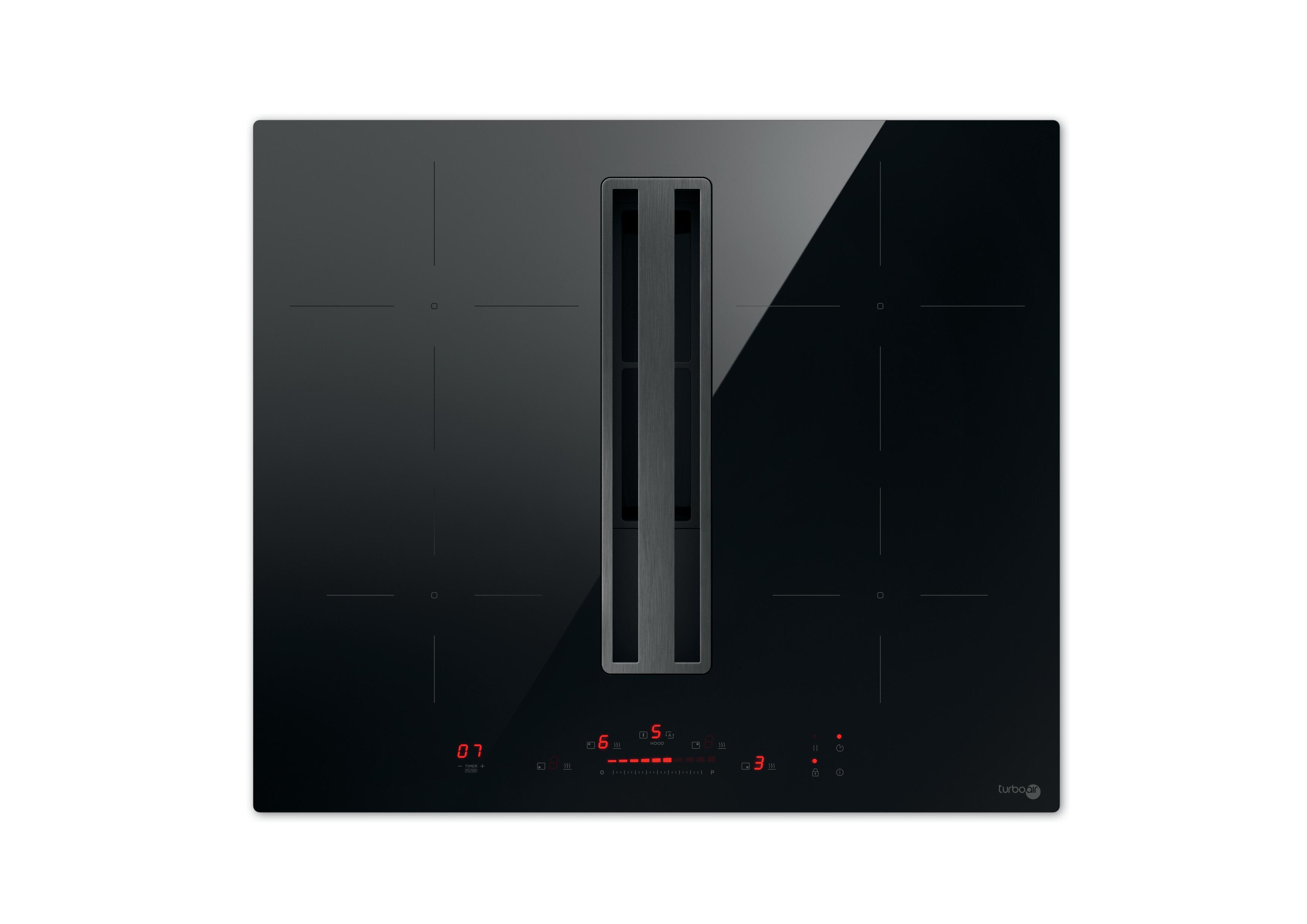 placa de induccion con extractor turboair impulso con 4 zonas de coccion y zona flex 7200w negro 60 cm