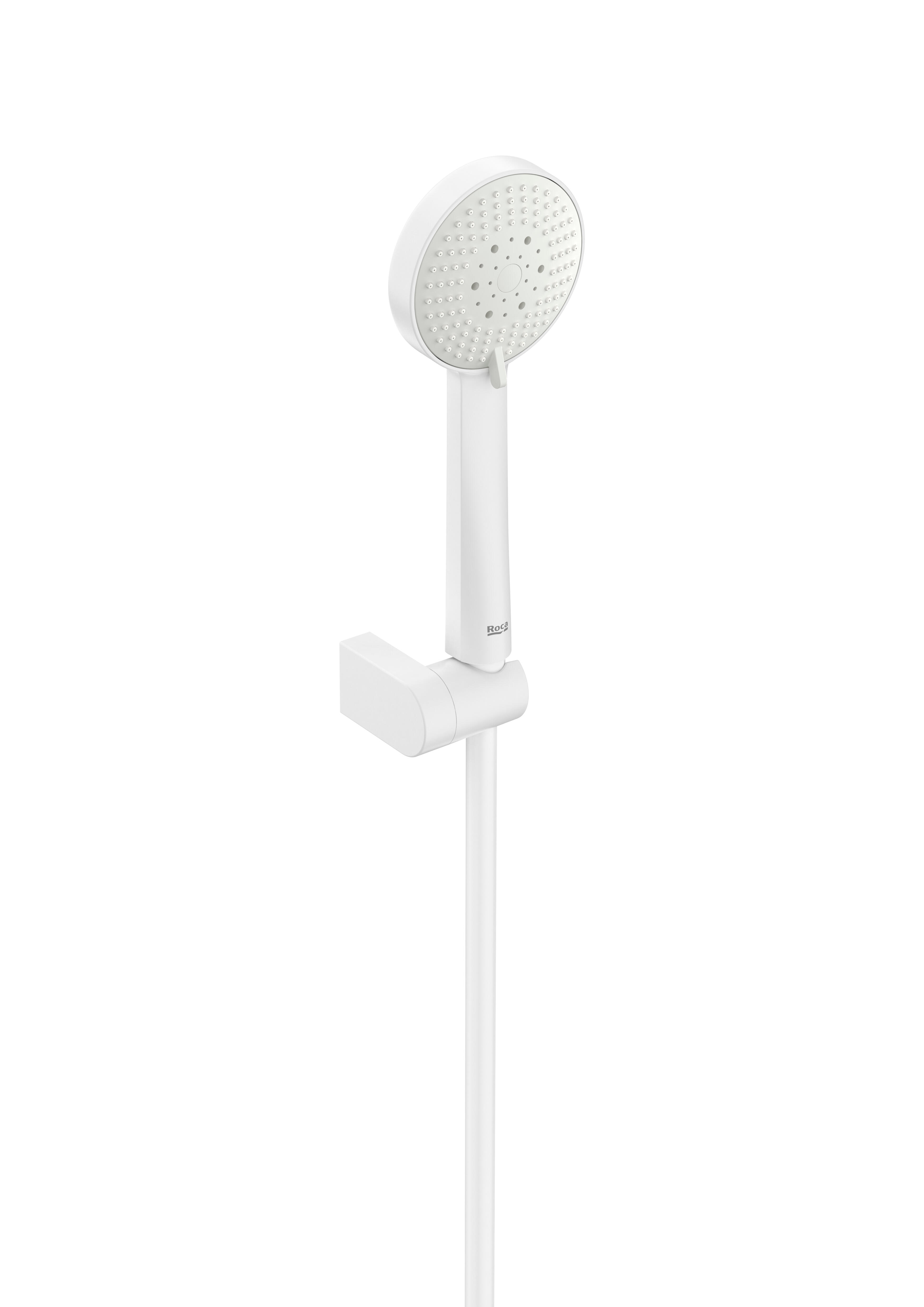Alcachofa de ducha + flexo + soporte roca stella-n blanco con 3 funciones