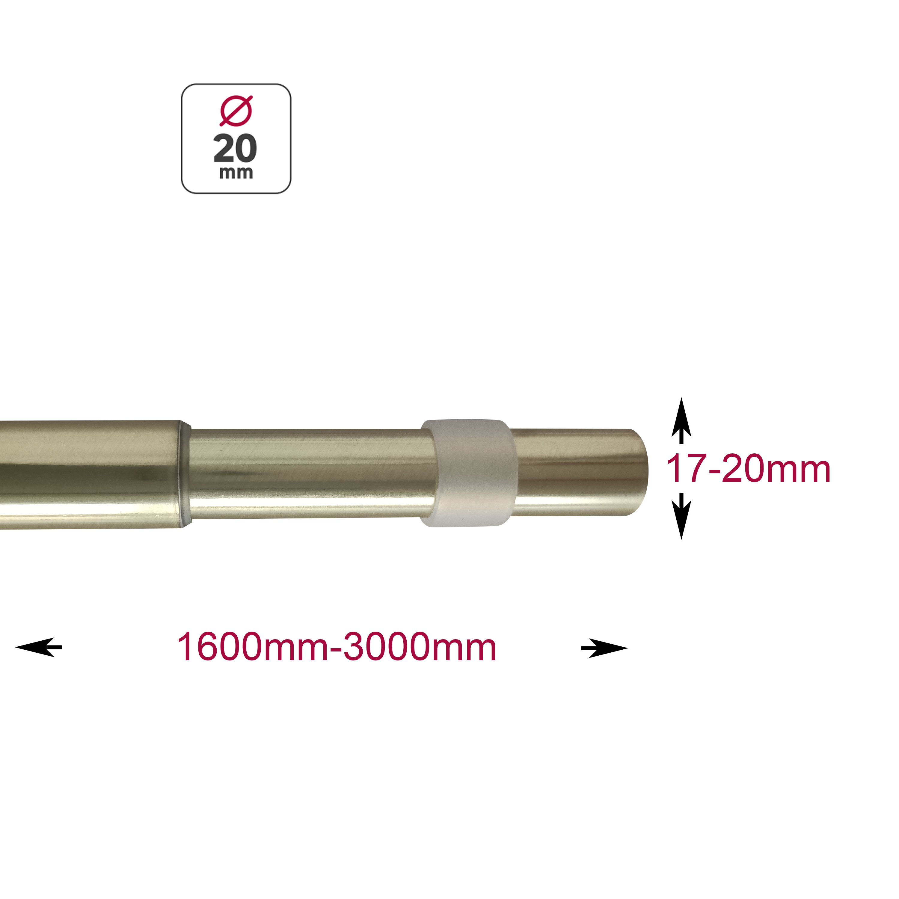 Mini varão de cortinado extensível aço D20mm 160cm Glamy Inspire dourado - 3