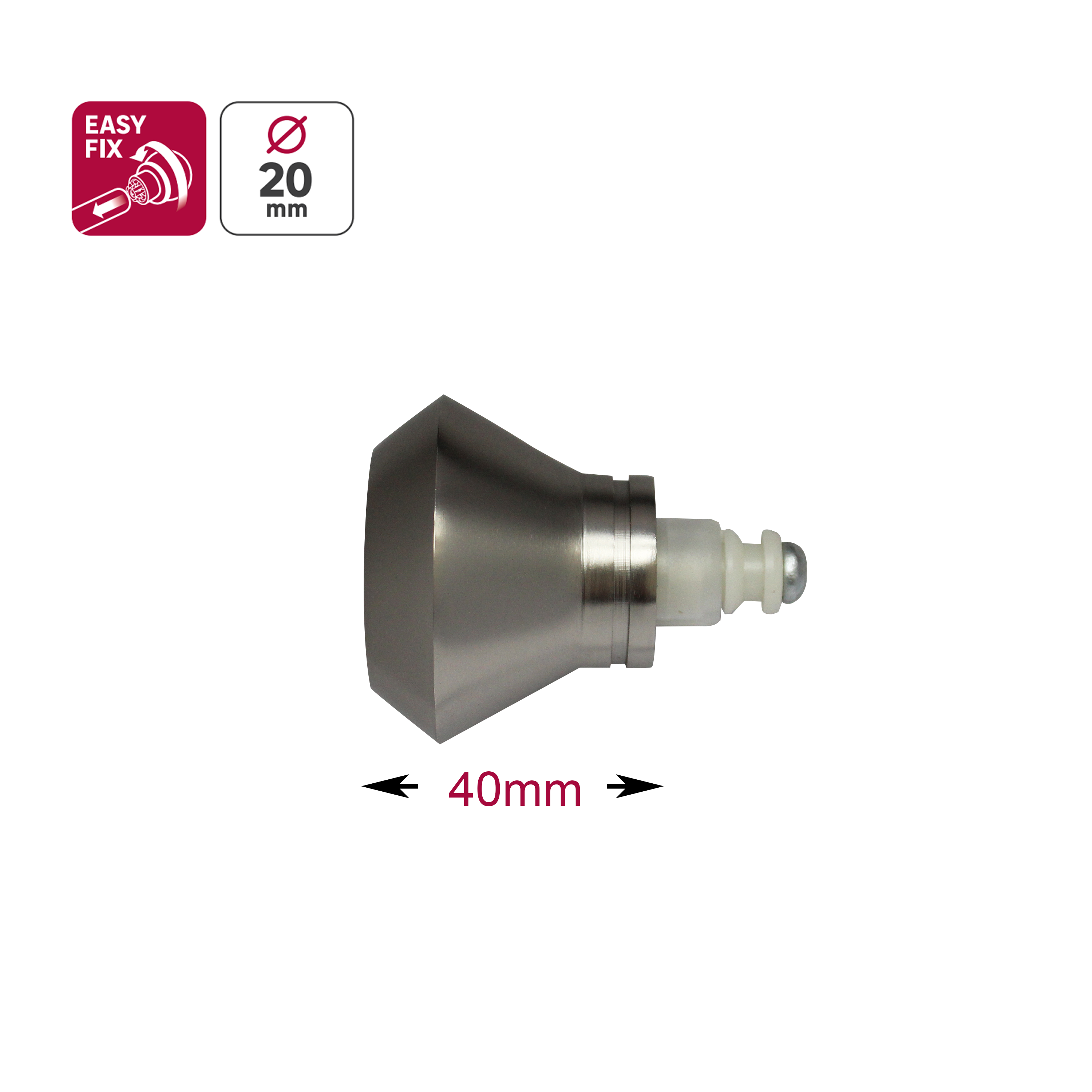 2 terminais para varão de cortina D20mm alumínio easyfix cromado mate Inspire cinza - 3