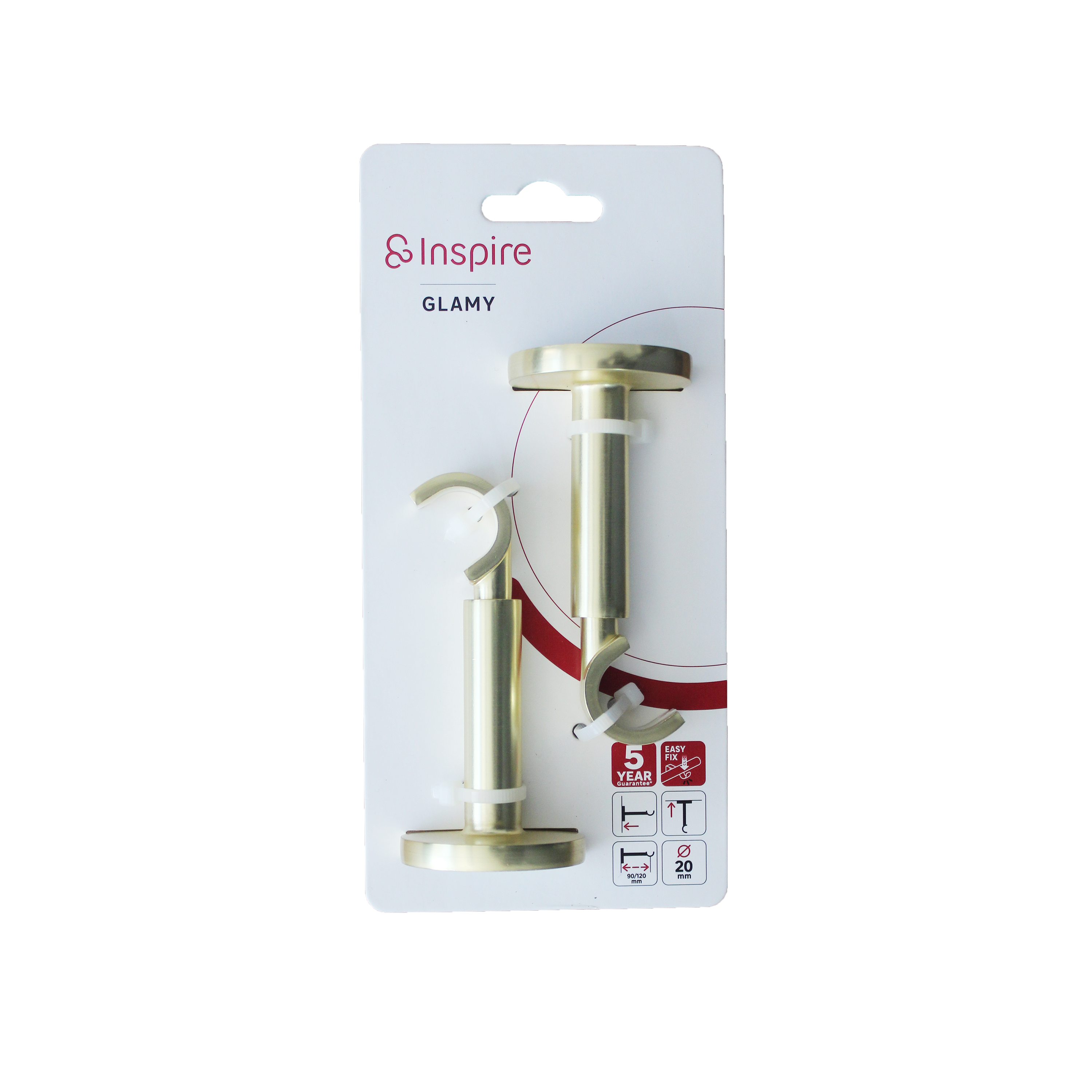 2 Soportes pared para barra diámetro 20 mm Glamour INSPIRE oro mate cepillado extensible 12 cm - 5