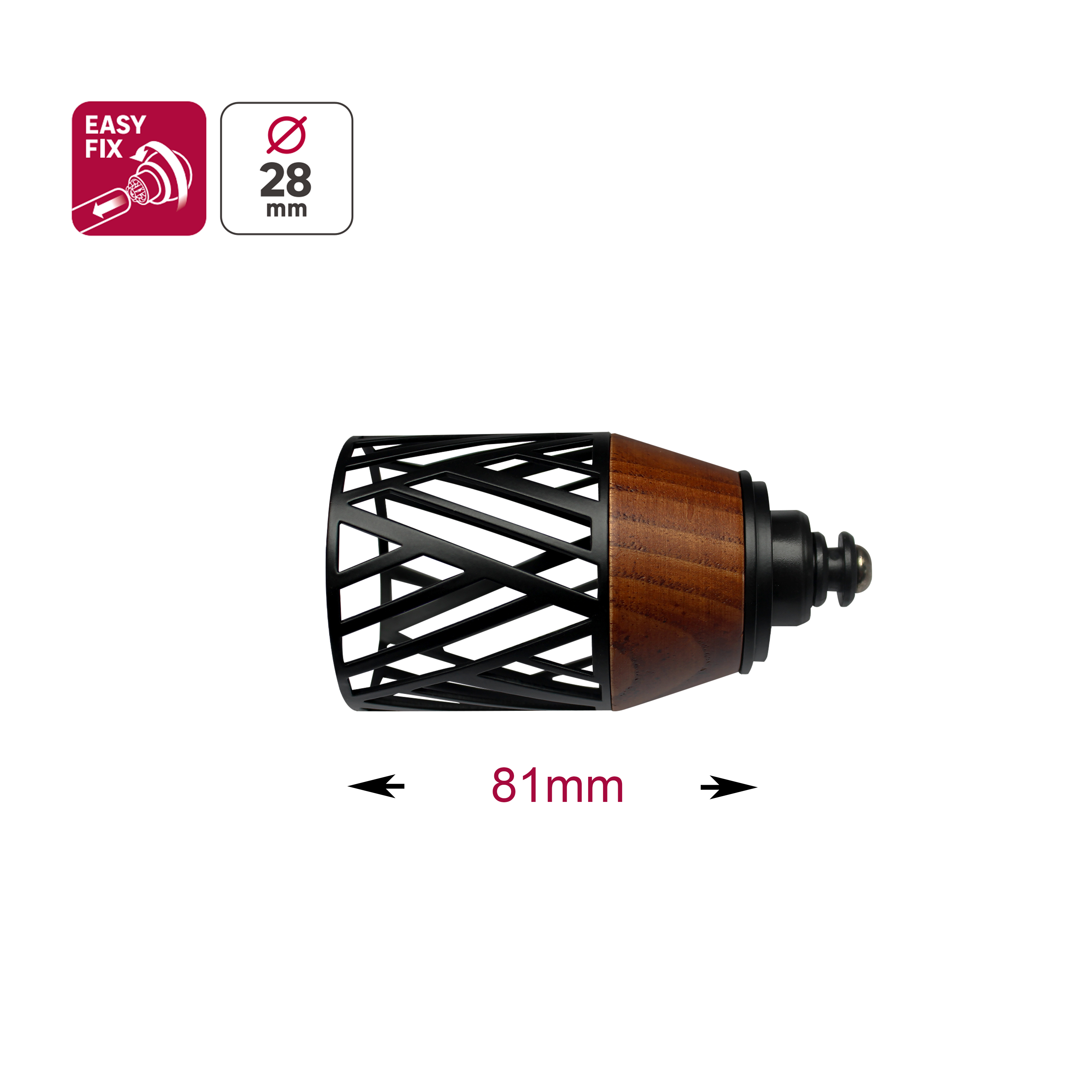 1 Terminal para barra de cortina Kanel Design INSPIRE acero negro mate para barra diámetro 28 mm - 3