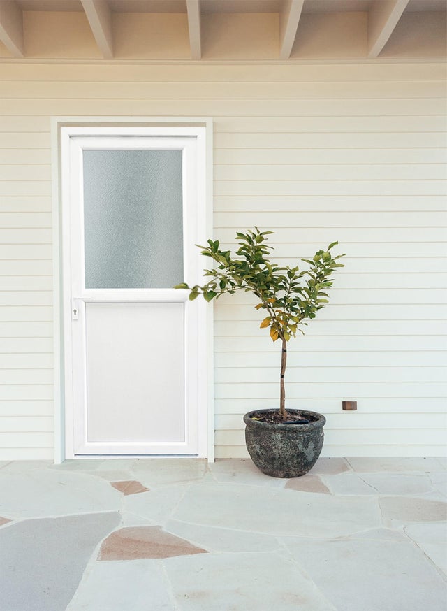 Puerta de entrada serie Basic pvc Drava cristal diseño liso color Blanco apertura derecha 208x98cm