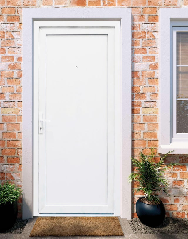 Puerta de entrada serie Basic pvc Sevilla diseño liso color blanco apertura derecha 208x98cm