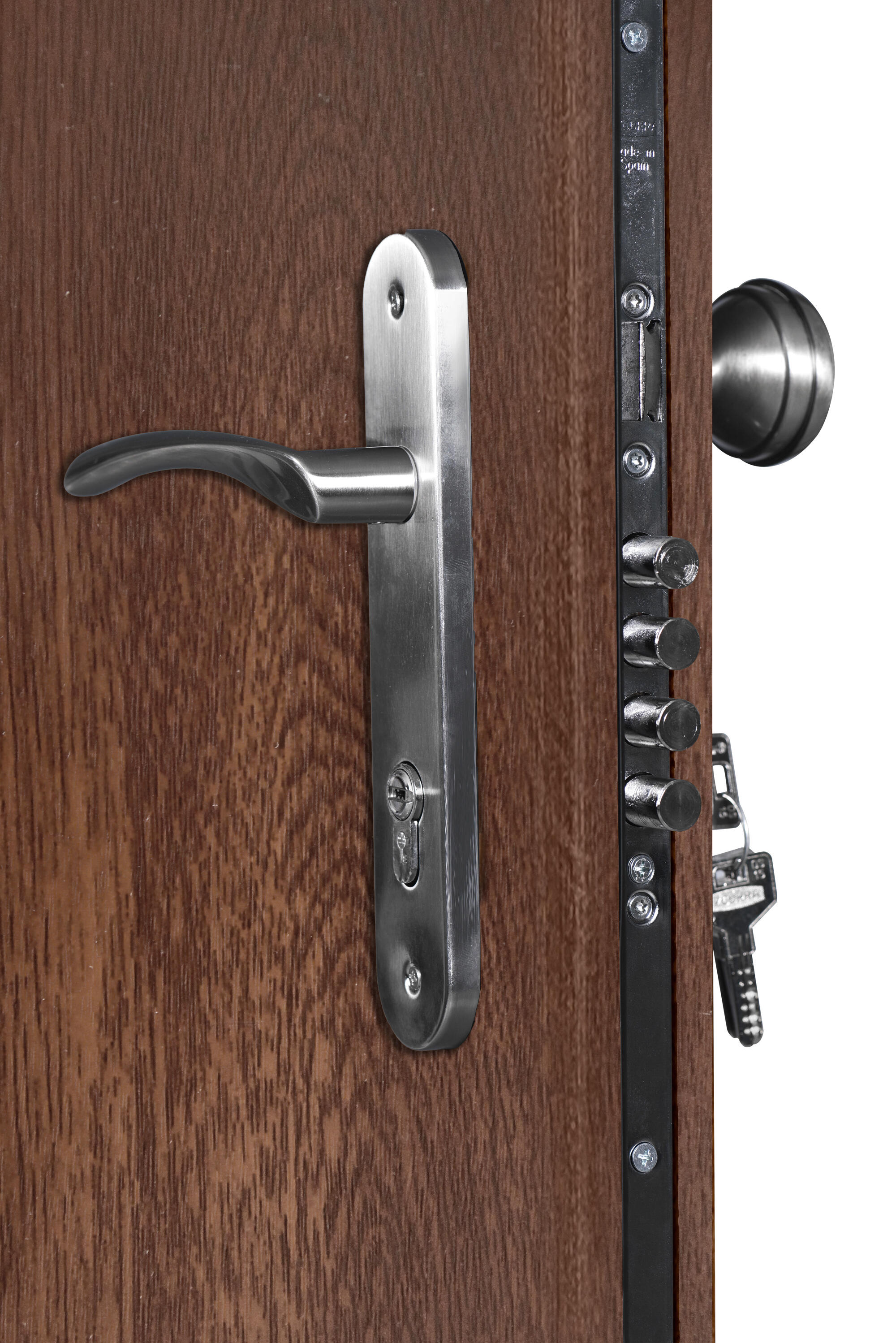 Puerta de entrada metálica Inserciones inox fresada nogal /interior liso nogal apertura izquierda 209x93cm - 6